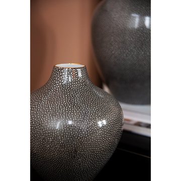 Fink Dekovase Vase GLORIA - grau - Porzellan - H.26cm x Ø 24cm, Handbemalter goldfarbener Rand - Durchmesser Öffnung ca. 6,5cm