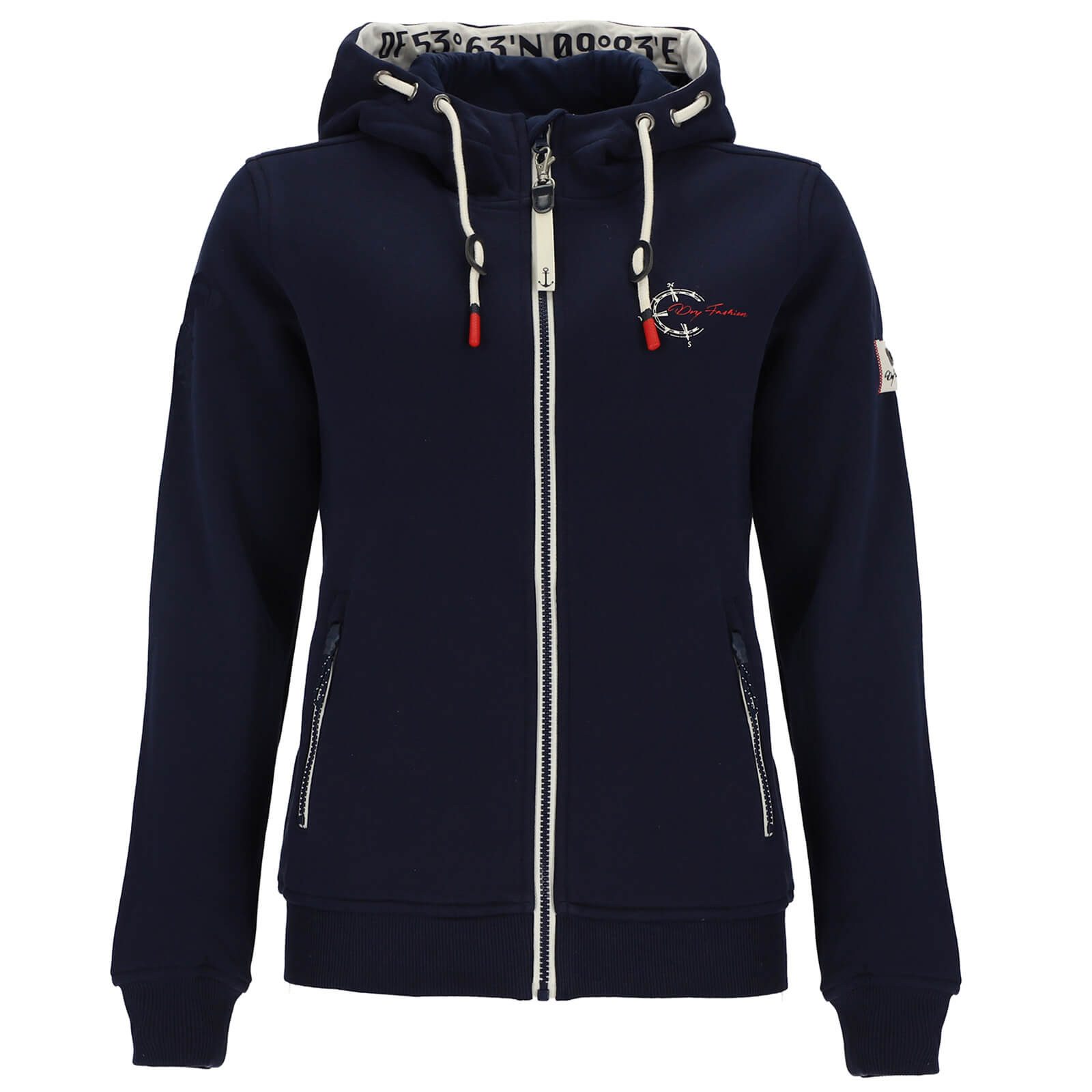 Dry Fashion Kapuzensweatjacke Juist Damen Sweatjacke Jacke mit Kapuze - Freizeitjacke Kapuzenjacke Verstellbare Kapuze, Frontreißverschluss, Reißverschluss-Seitentaschen