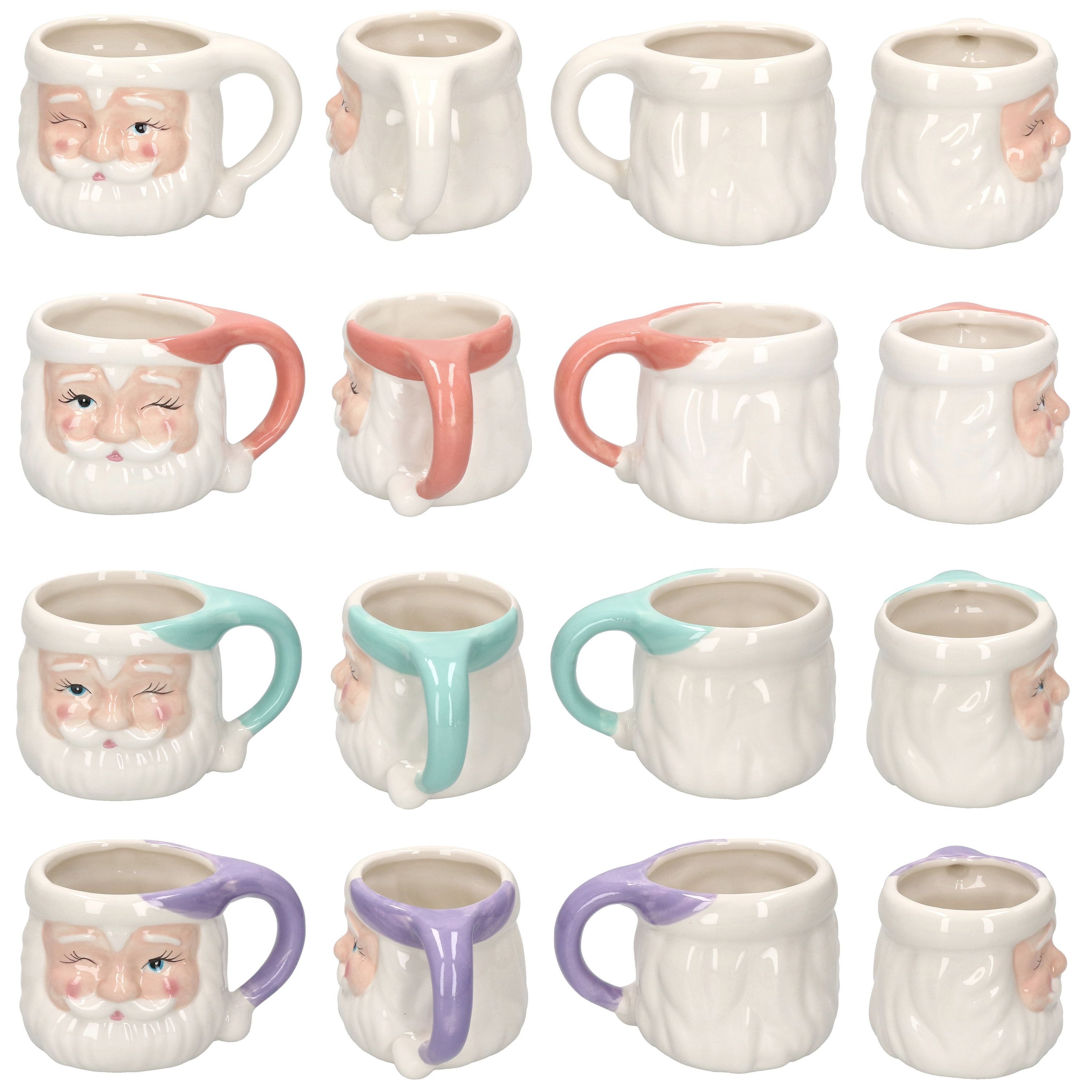 MamboCat Becher 6x Kaffeebecher Nikolaus 280ml 4 Farben Glühwein Pastell Weihnachten, Steingut