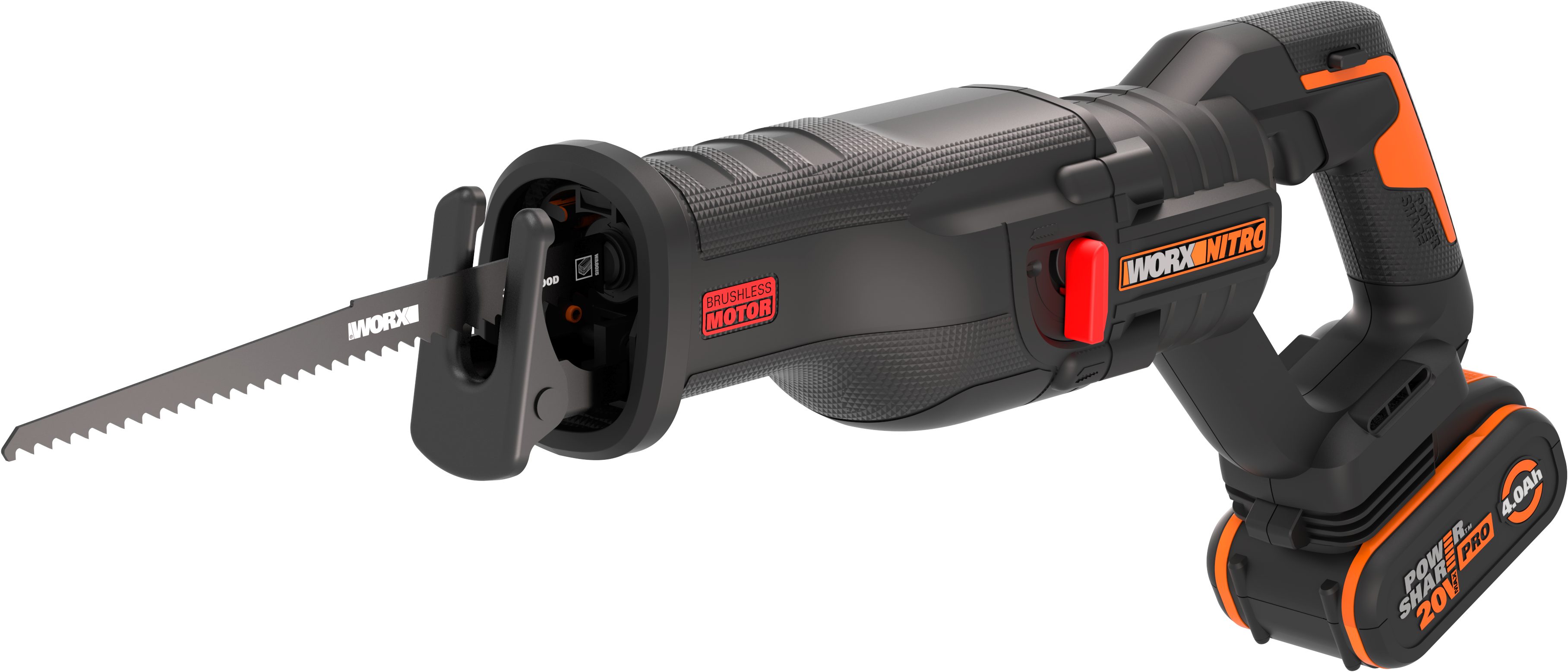 Worx Akku-Säbelsäge WX516 NITRO, Brushless-Motor, variable Drehzahlregelung, inkl. Akku & Ladegerät