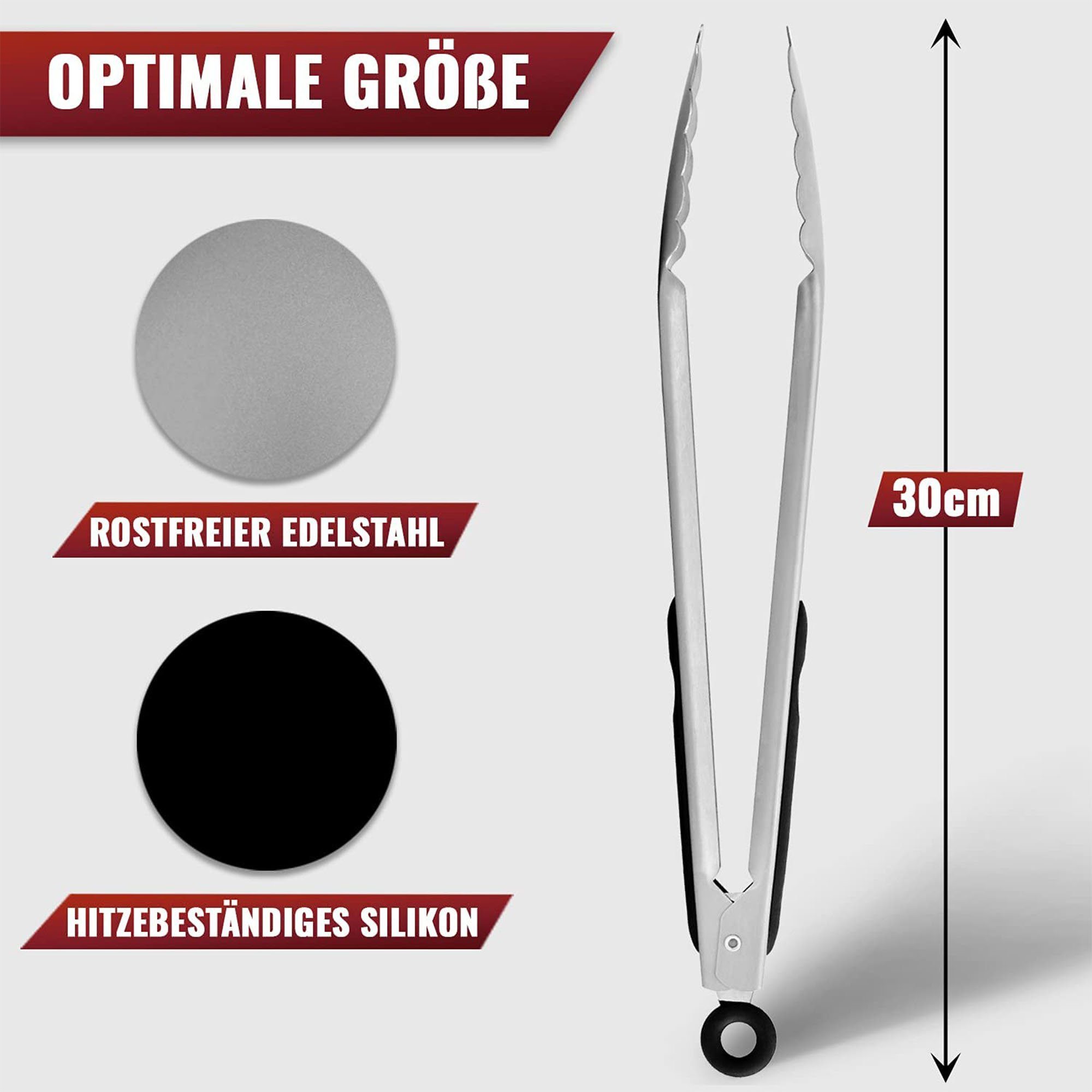 Edelstahl mit rutschfestem Silikon-Griff natumo 30cm - aus Grillzange