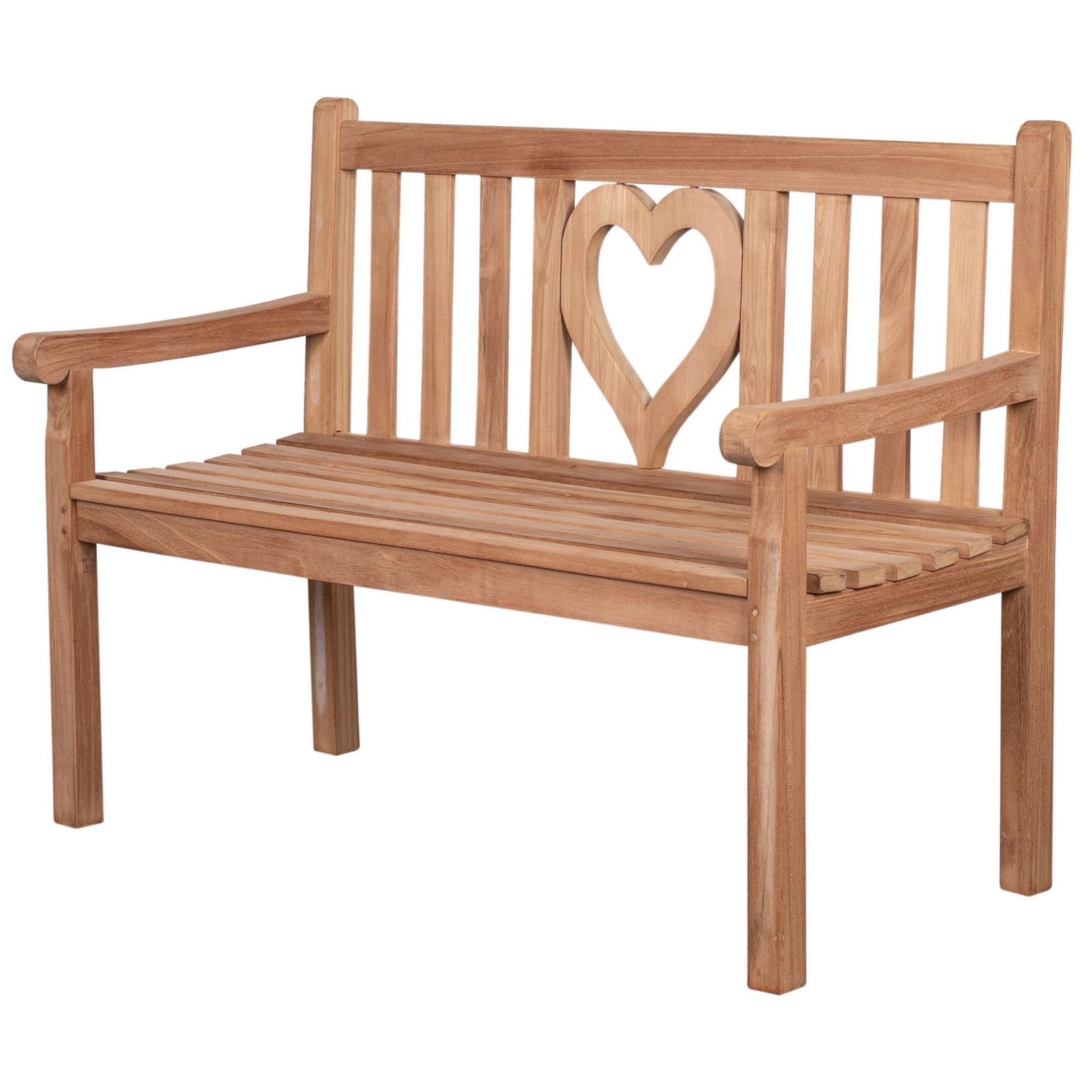 bene living Gartenbank Herz 120 cm - Teakholz, geschwungende Armlehnen - Rückenlehnen mit Herz-Motiv