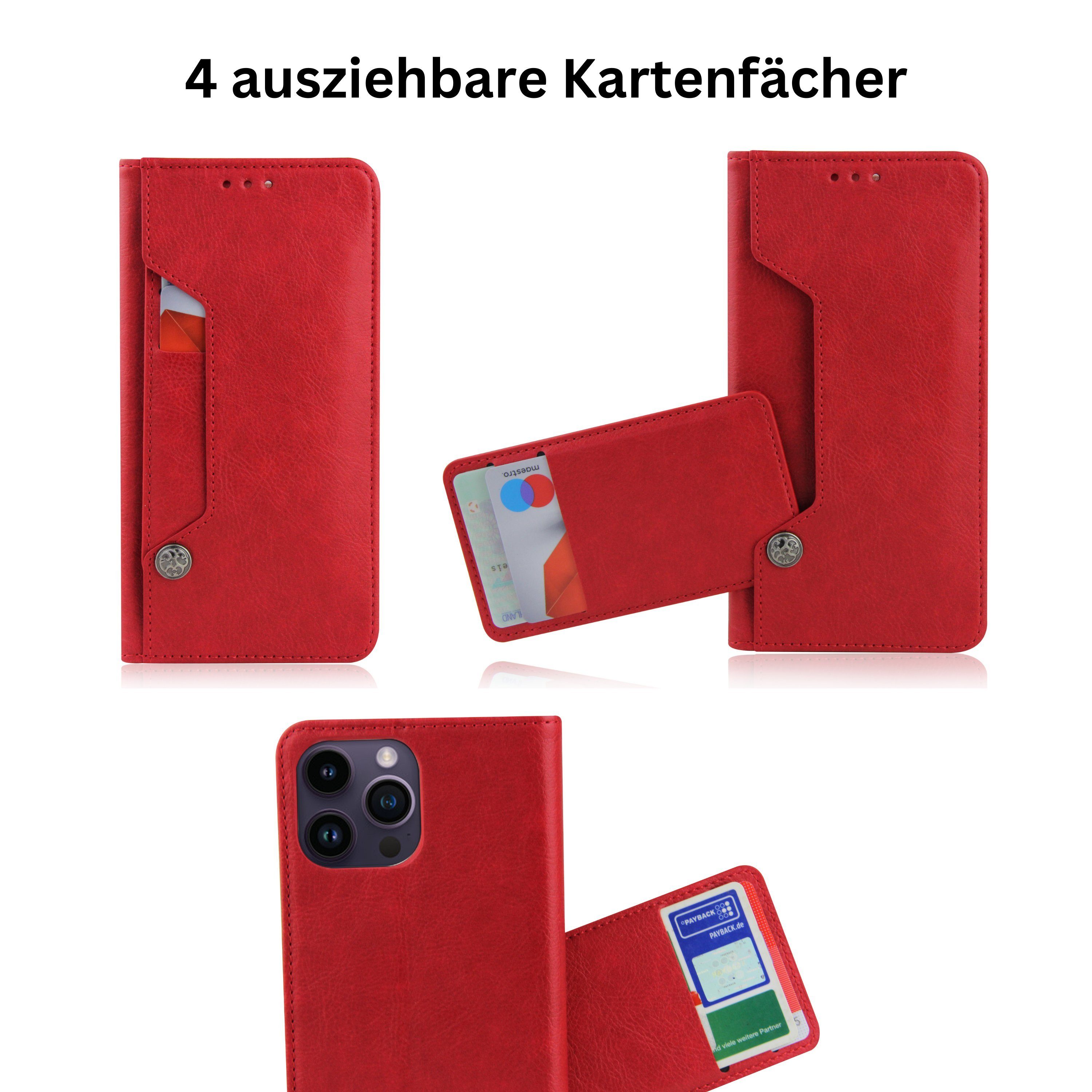 Frentree Handyhülle aus echtem Leder für iPhone 12, 13, 14, Magnetverschluss mit 4 Kartenfächern & 2 Sichtfenstern, Handy-Ständer – Bild 2 von 5