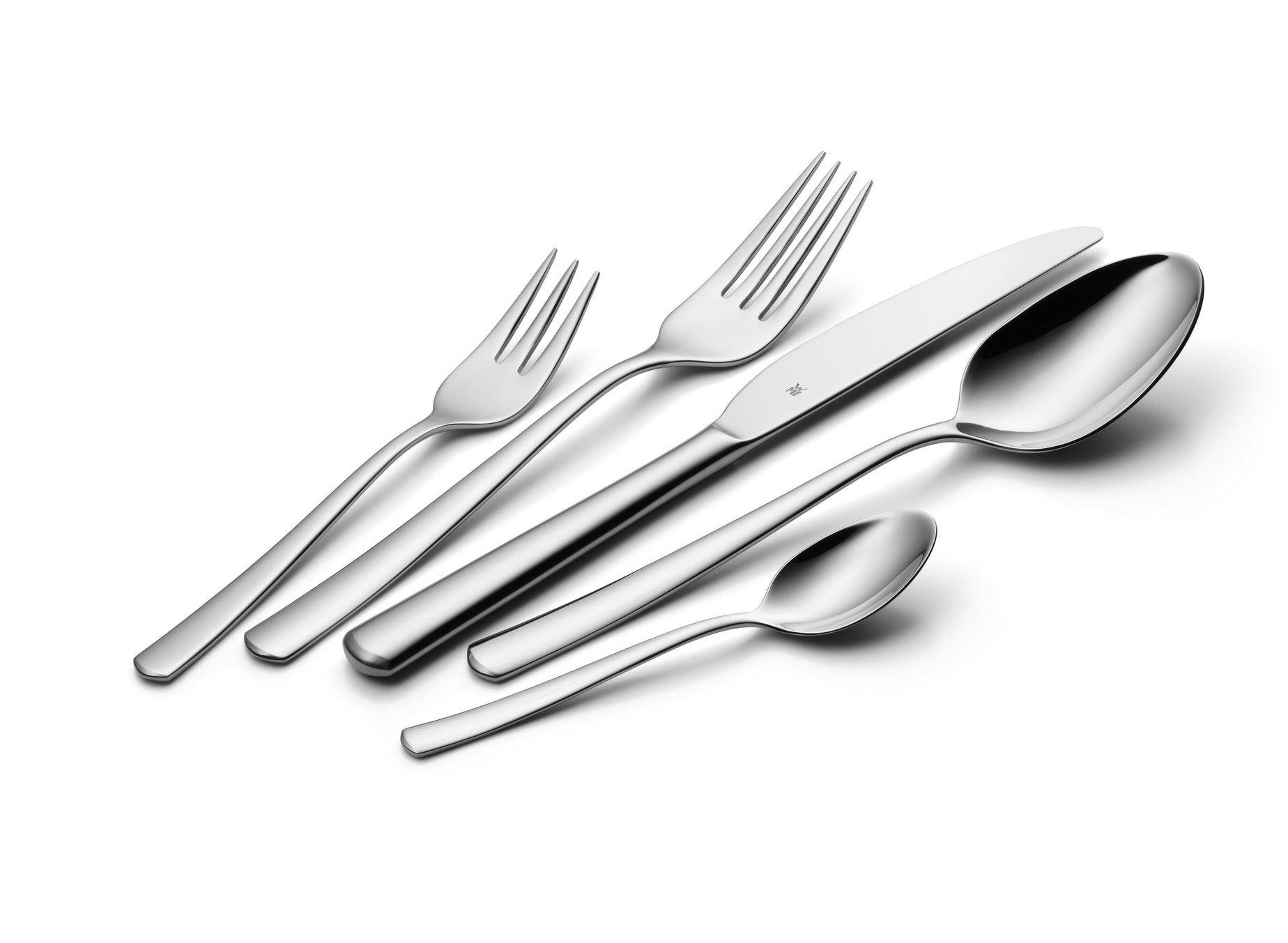 WMF Besteck-Set Boston in edler Optik, ergonomische Haptik, Messer mit Wellenschliff (60-tlg), 12 Personen, Cromargan® Edelstahl Rostfrei 18/10, spülmaschinengeeignet, optimale Schärfe, hochwertiger Besteckkasten