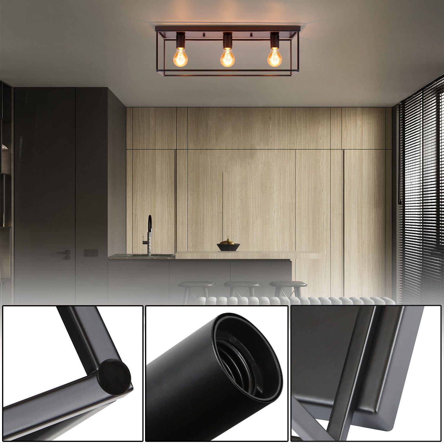 ZMH Wohnzimmer für B 2//3//4 Schwarz industrial ohne Flammige Retro Deckenleuchte Esszimmer, Leuchtmittel
