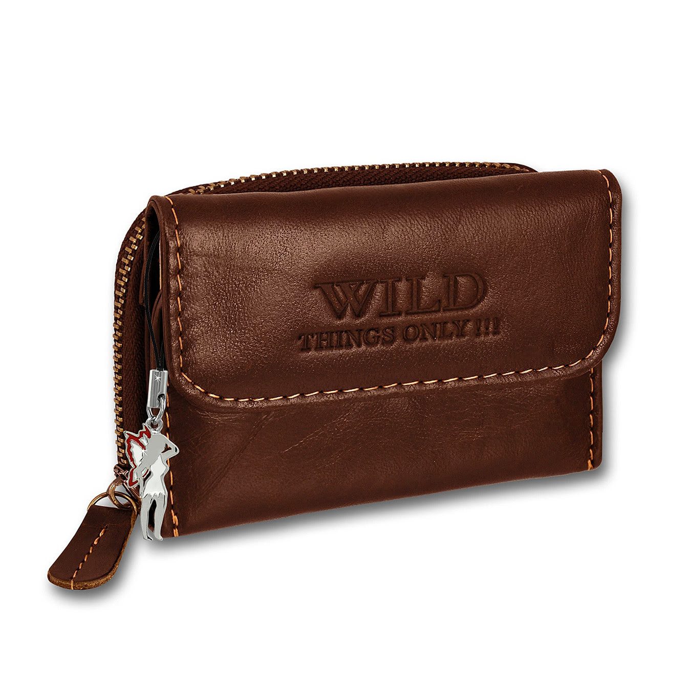 Wild Things Only !!! Mini Geldbörse Wild Things Only Unisex Jugend Minibörse (Minibörse, Minibörse), Herren, Damen, Jugend Geldbörse aus Echtleder in braun, ca. 9cm Breite