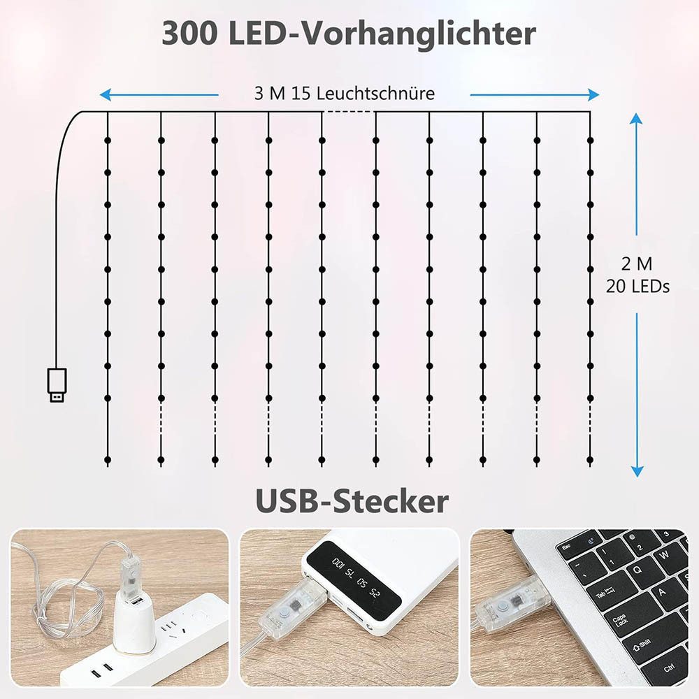 Lapamax LED-Lichtervorhang Farbwechsel Lichterkette Vorhang IP68 günstig online kaufen