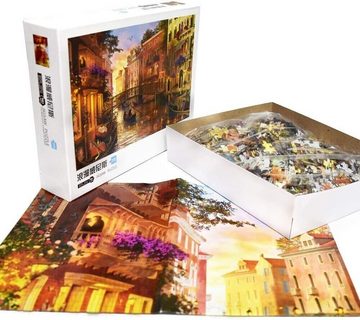Huadada Puzzle 1000-Teile Erwachsenenpuzzle - Romantisches Gondeln-in-Venedig-Motiv, 1000 Puzzleteile, Hochwertiges Material, Poster inklusive, ab 14 Jahren geeignet.