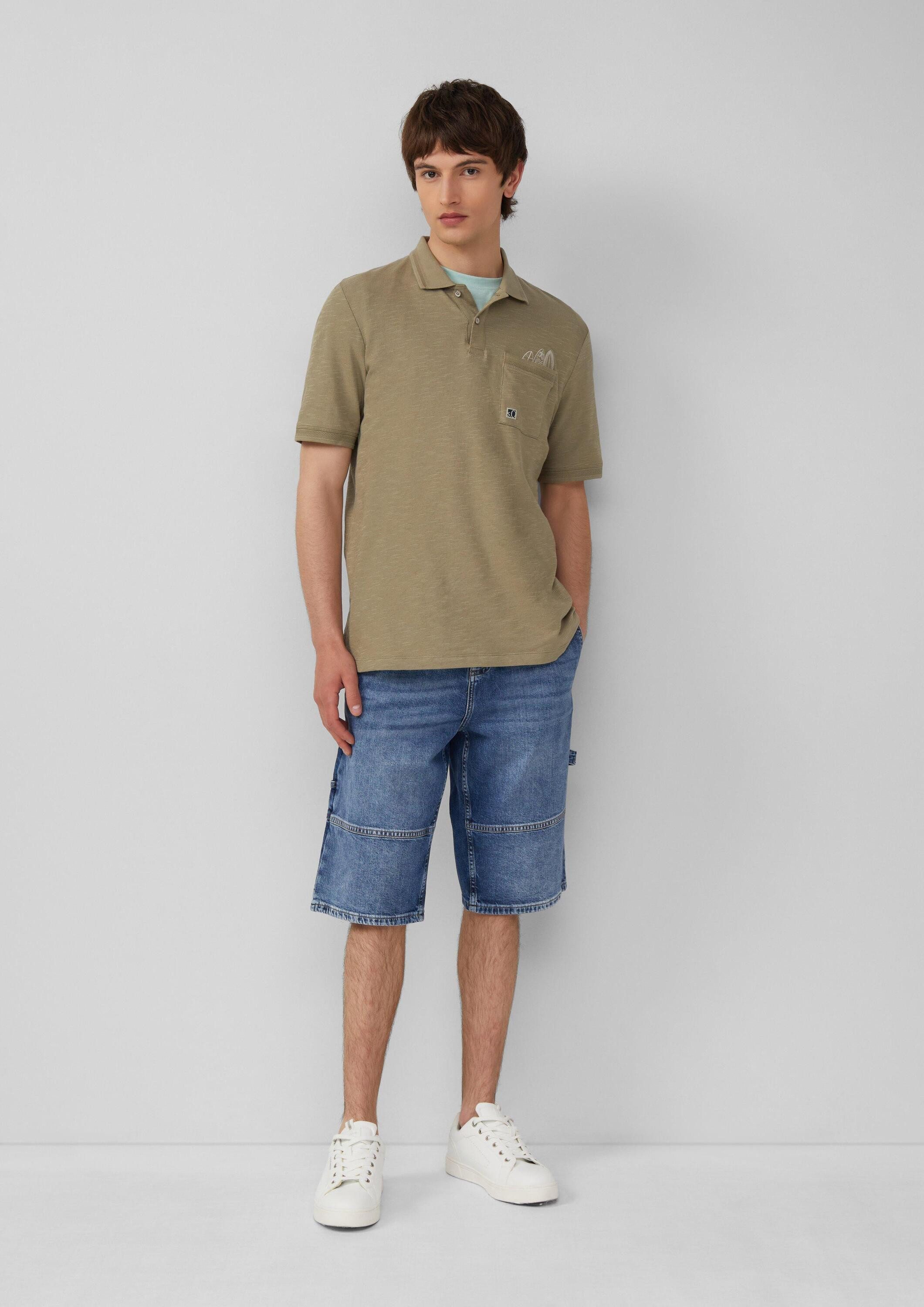 s.Oliver Kurzarmshirt Polo-Shirt Flammgarn-Poloshirt mit Brusttasche und Stickerei