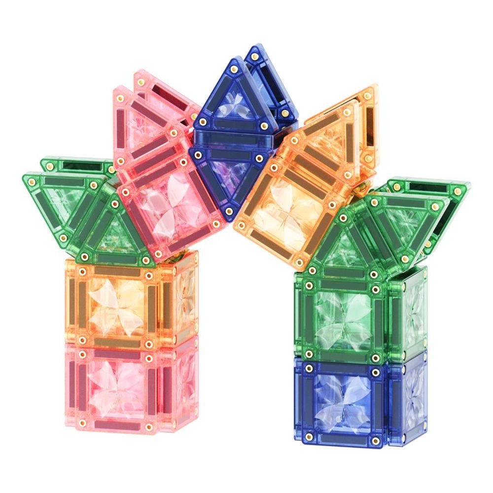 Cleverclixx Cleverclixx Mini Tiles Pack Pastellfarben – 28 Teile Magnetspielbausteine, langlebiges Magnetspielzeug, robuste Bauweise, erweiterbare Sets