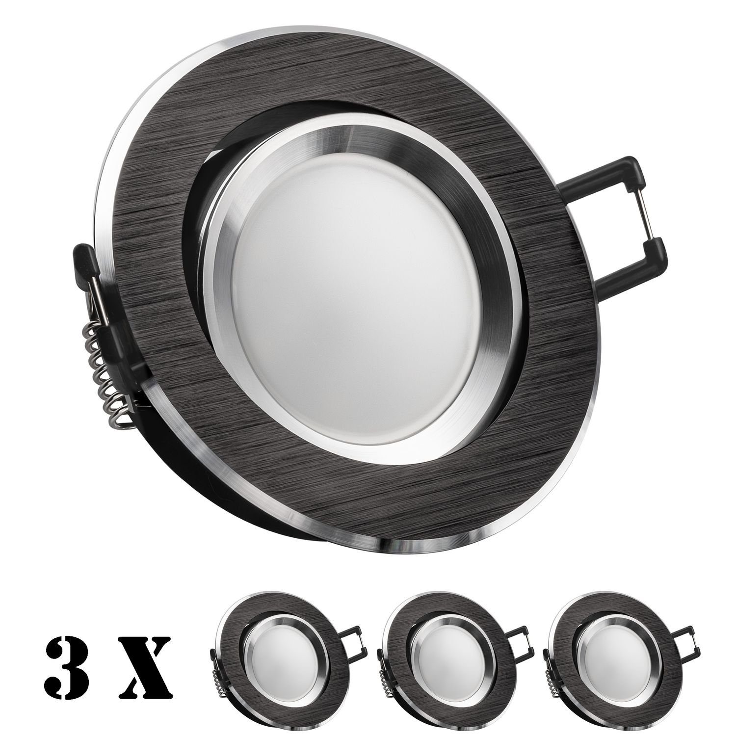 LED / Mark 3er LEDANDO Set (chrom Einbaustrahler Bicolor mit LED GU10 schwarz) LED Einbaustrahler