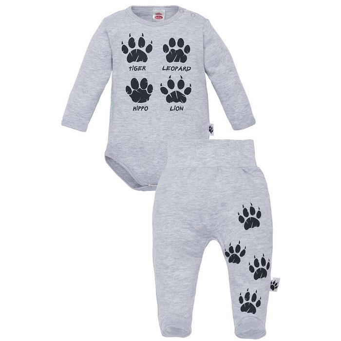Makoma Body & Hose Baby Langarm Body & Hose mit Fuß für Neugeborene Jungen Grau (Set 2-tlg) 100% Baumwolle