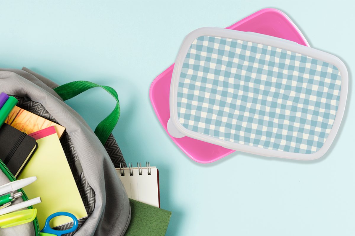 MuchoWow Lunchbox Pastell - Kinder, Blau Mädchen, Kunststoff, rosa Brotdose Muster, Kunststoff für Brotbox Erwachsene, Snackbox, - (2-tlg)