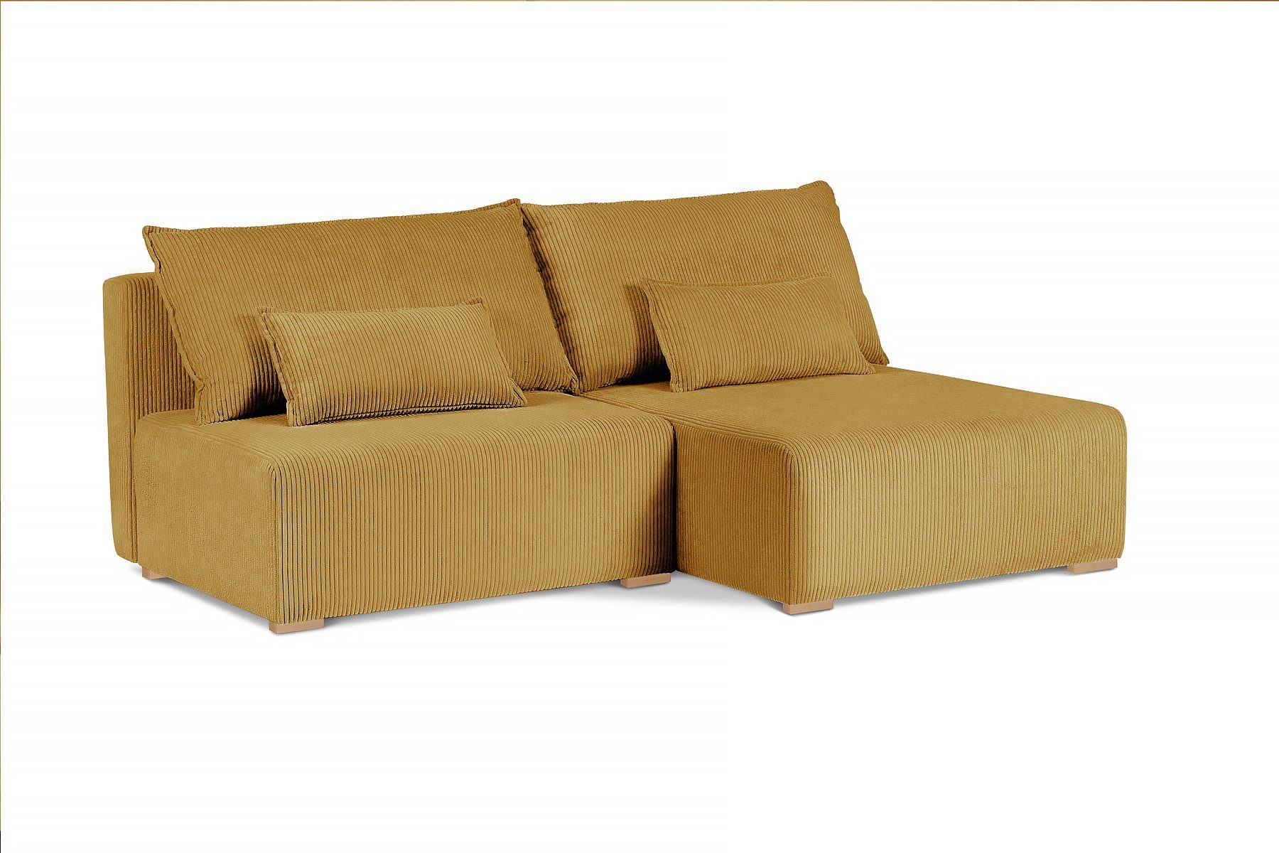 210 Holzbeine, Relaxfunktion, mit Polsterecke, Polsterecke FLUFFY, mit (poso Senfgelb cm Beautysofa Bettkasten, 01) Cordstoff