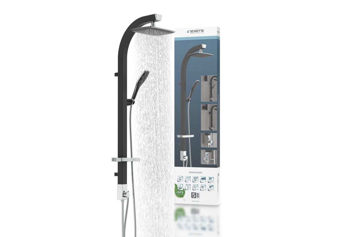 Schütte Brausegarnitur MADAGASKAR, Höhe 123 cm, Set, inkl. Wasserspardichtung, Antikalk, abnehmbare Seifenschale
