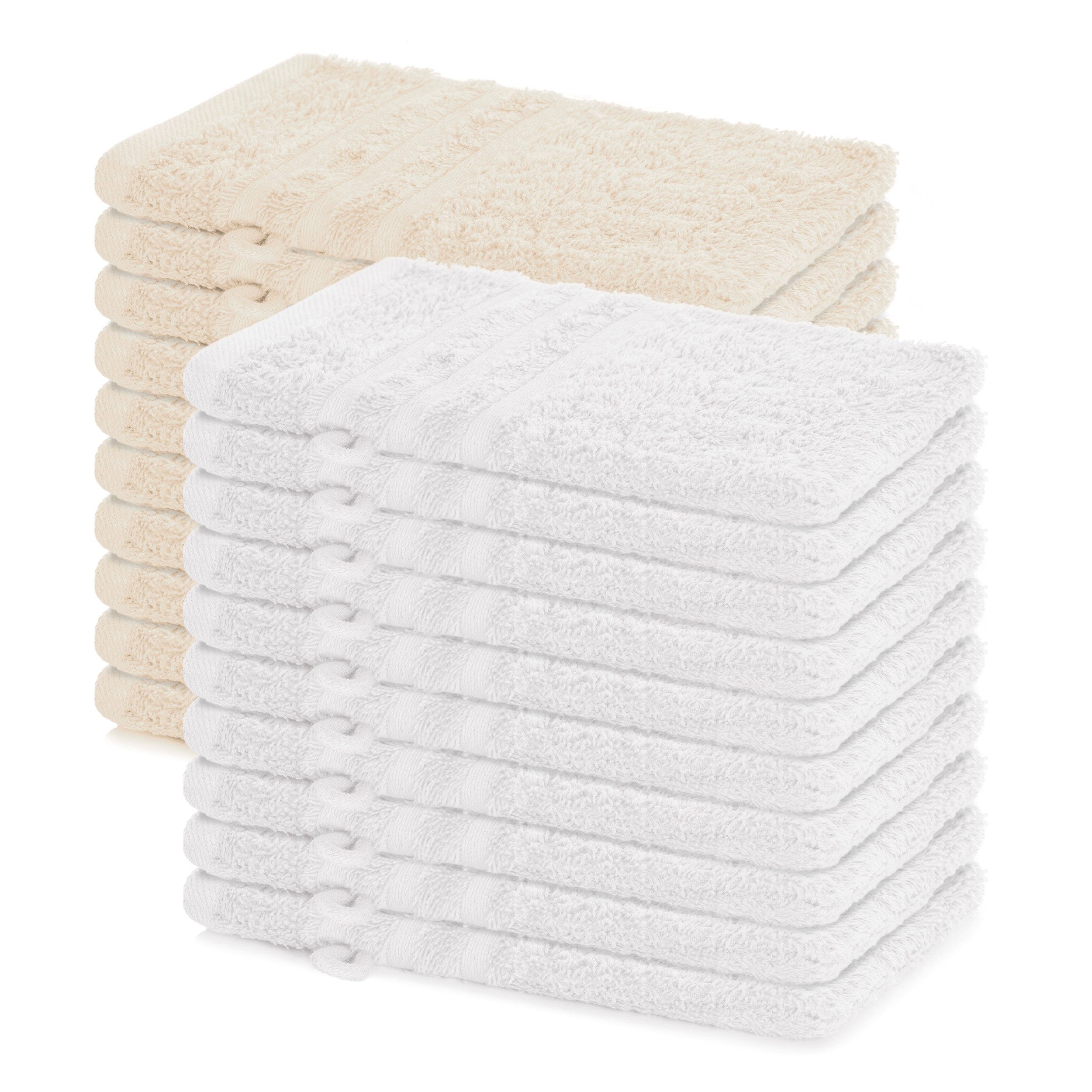 Lavea Waschhandschuh 20er Set Waschhandschuhe, 15 x 21 cm, Elena-Frottierserie, Waschlappen, (20-St), 500 g/m² Frottier, weich & saugstark, pflegeleicht