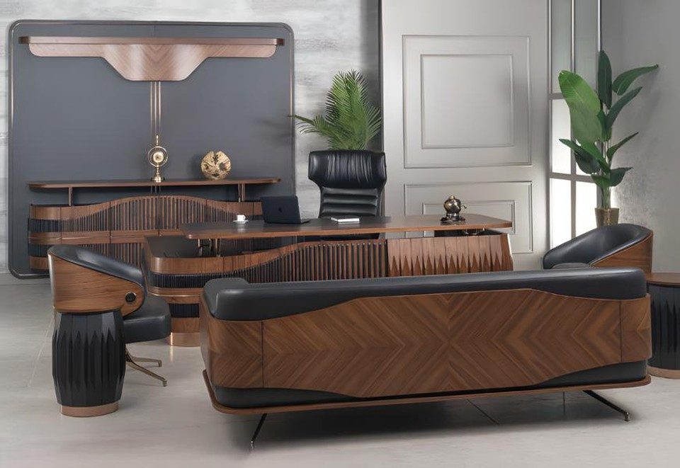 Xlmoebel Büromöbel-Set Modernes Büroeinrichtungsset mit Schreibtisch und eleganter Konsole, (5-tlg., Eckschreibtisch+Stuhl+Couchtisch+Konsole+Sessel), Hergestellt in Europa