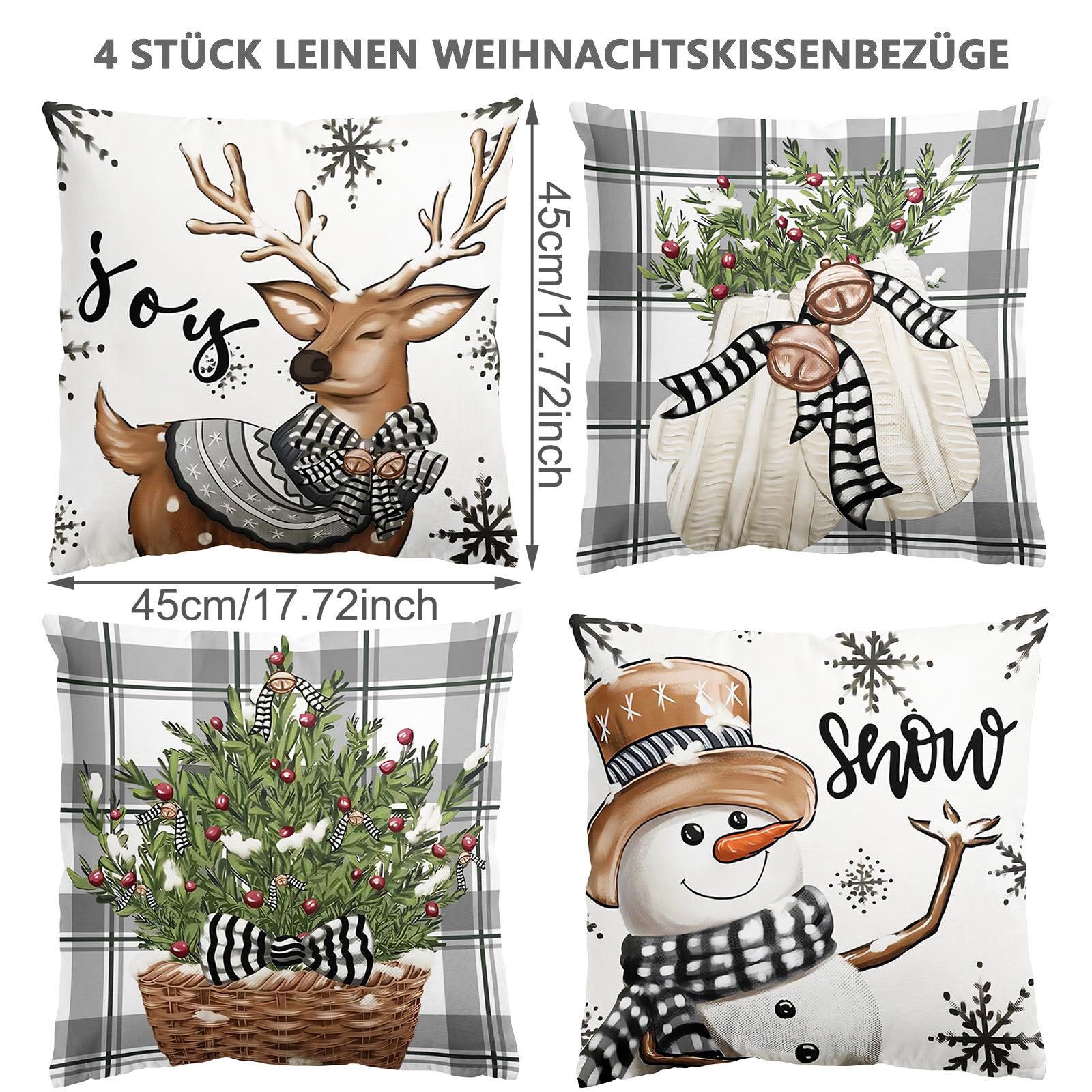 FOUORTUNATE-BEE Kissenbezug 4er Set Kissenbezug Weihnachten Winter Zierkiss günstig online kaufen