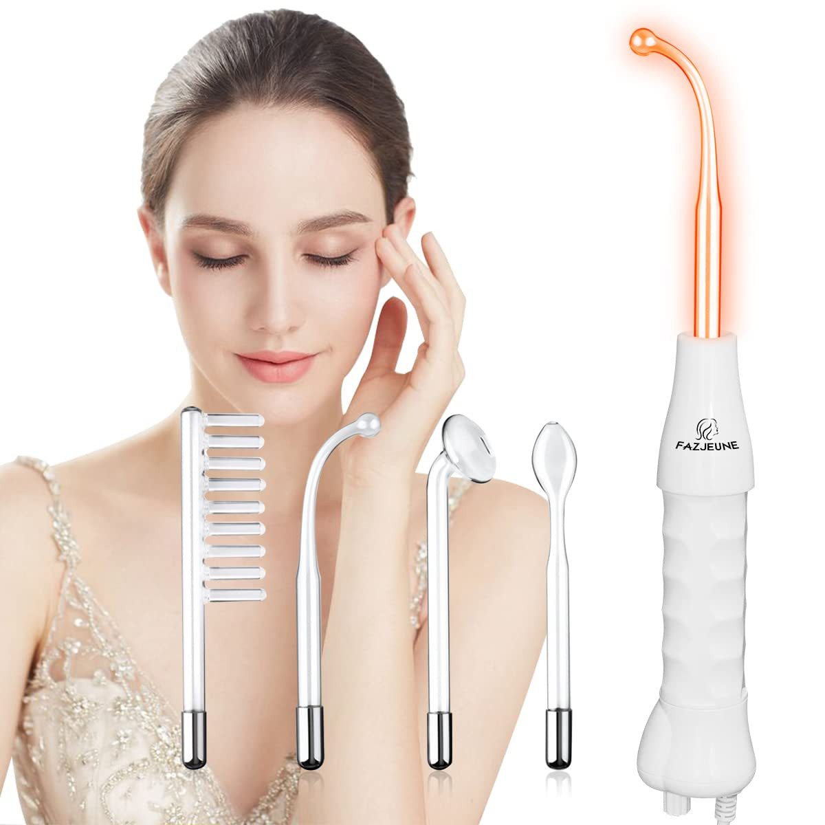 ZREE Dermaroller Hauttherapiegerät mit 4 Neon Stab–– Hautstraffung – Faltenreduzierung zur Gesichtsstraffung,Porenreiniger,Akne Behandlung,Anti-Aging-Gerät mehr