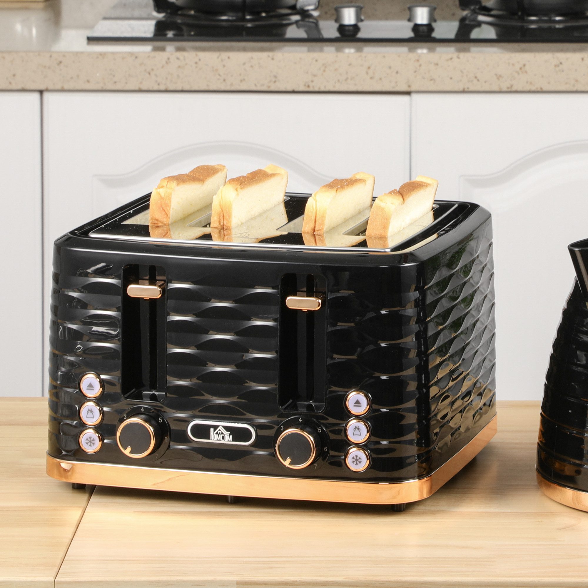 HOMCOM Toaster High-Lift, Aufwärm-/Auftau-/Abbruchs-Funktion, Selbstzentrierung, Vier-Scheiben-Toaster, für Haushaltsgebrauch, 1860 W, 1860 W Schwarz