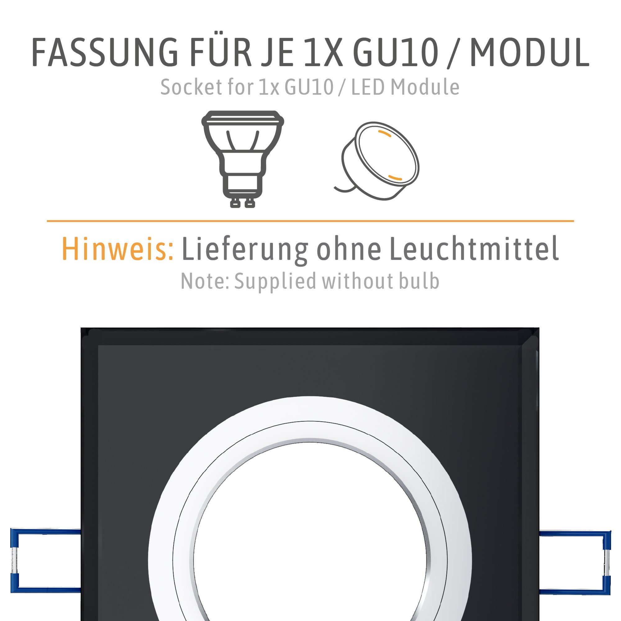 SSC-LUXon LED Einbaustrahler Einbauleuchte Eckige Glas Innenring, GU10-Fassung Alu mit schwarz