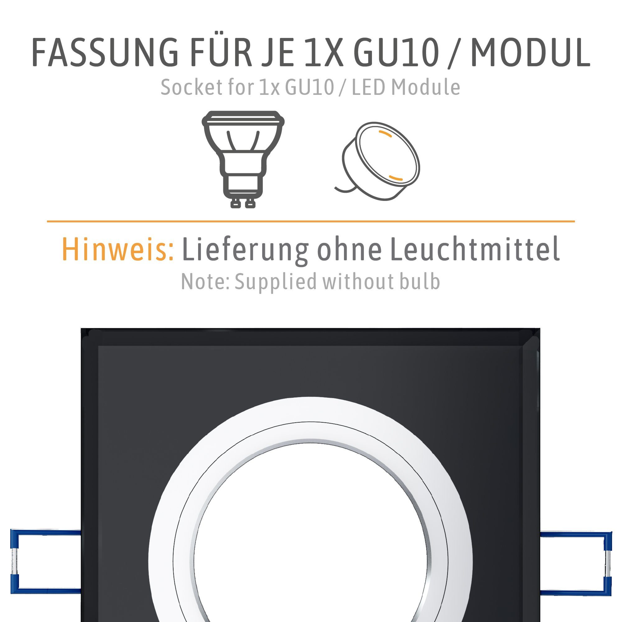 SSC-LUXon LED Einbaustrahler Eckige Glas Einbauleuchte schwarz, Alu Innenring, mit GU10-Fassung