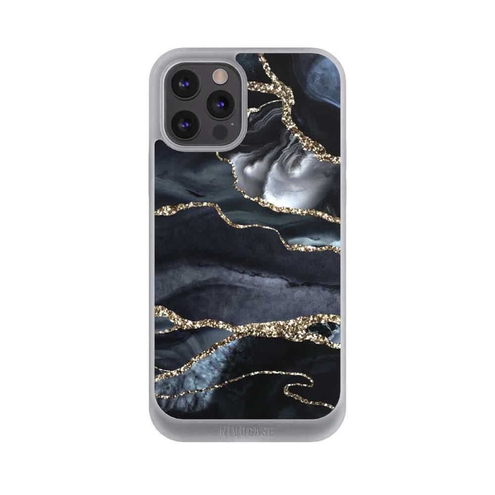 NIVOCASE Handyhülle Glitzer Look Marmor Trends Dark marble gold Glitter look, Apple iPhone 12 Pro Max Handyhülle Hülle NIVOpure Case Frozen