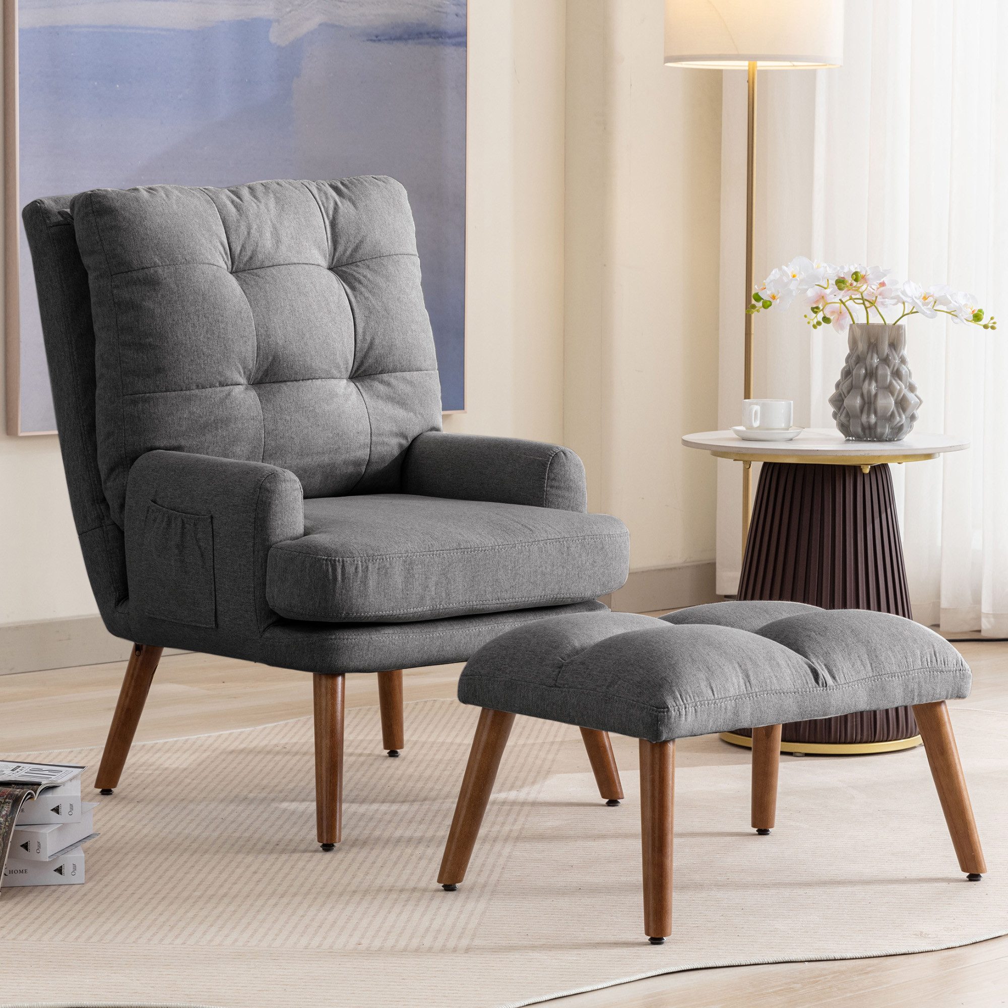 Leawin Loungesessel Bequemer Loungesessel mit Fußstütze – 5-stufig verstellbar (Relaxsessel inkl. Hocker), verstellbar