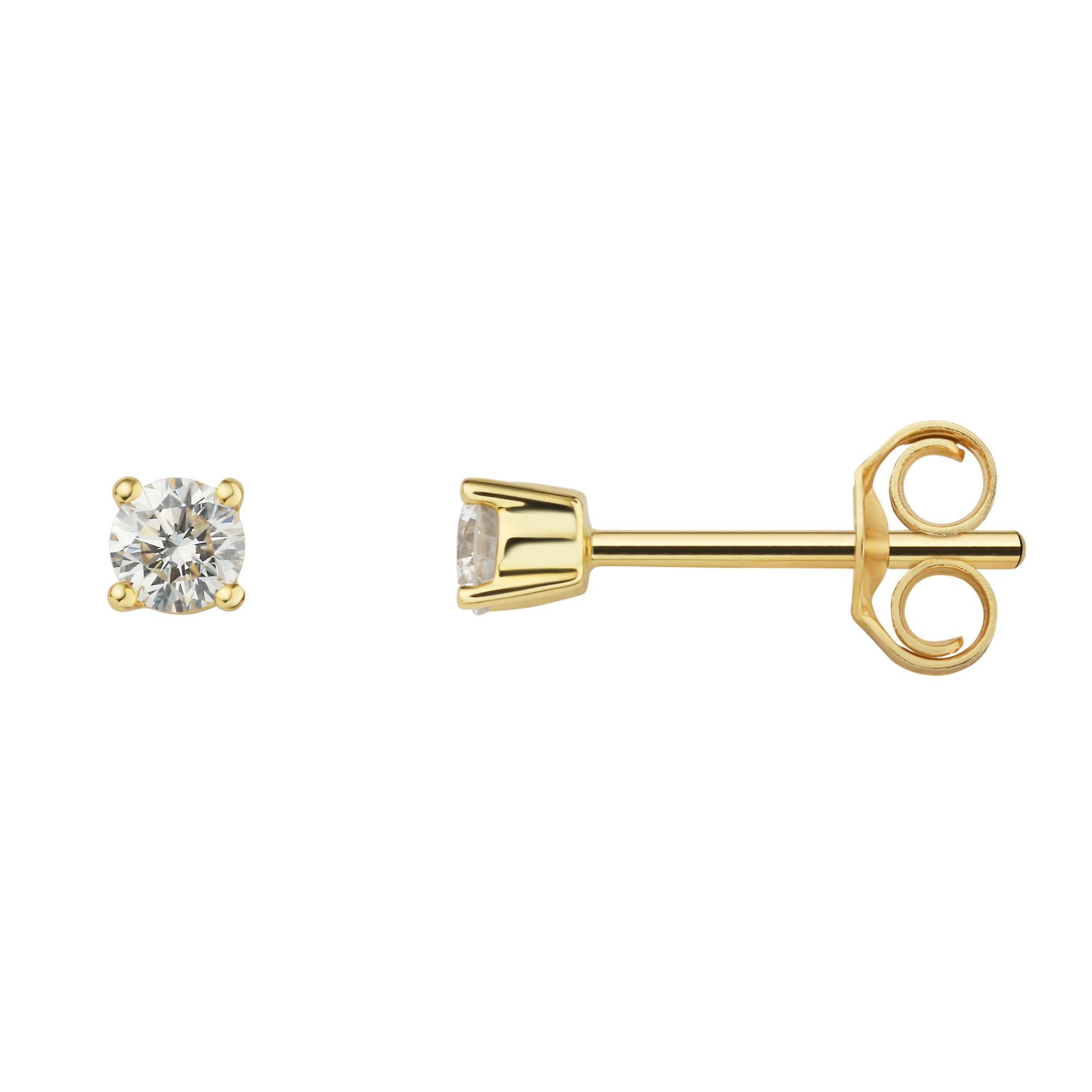 Damen Gold Ohrstecker ONE ct 0.20 Ohrstecker Ohrringe aus 750 Gelbgold, ELEMENT Brillant Paar Diamant Schmuck