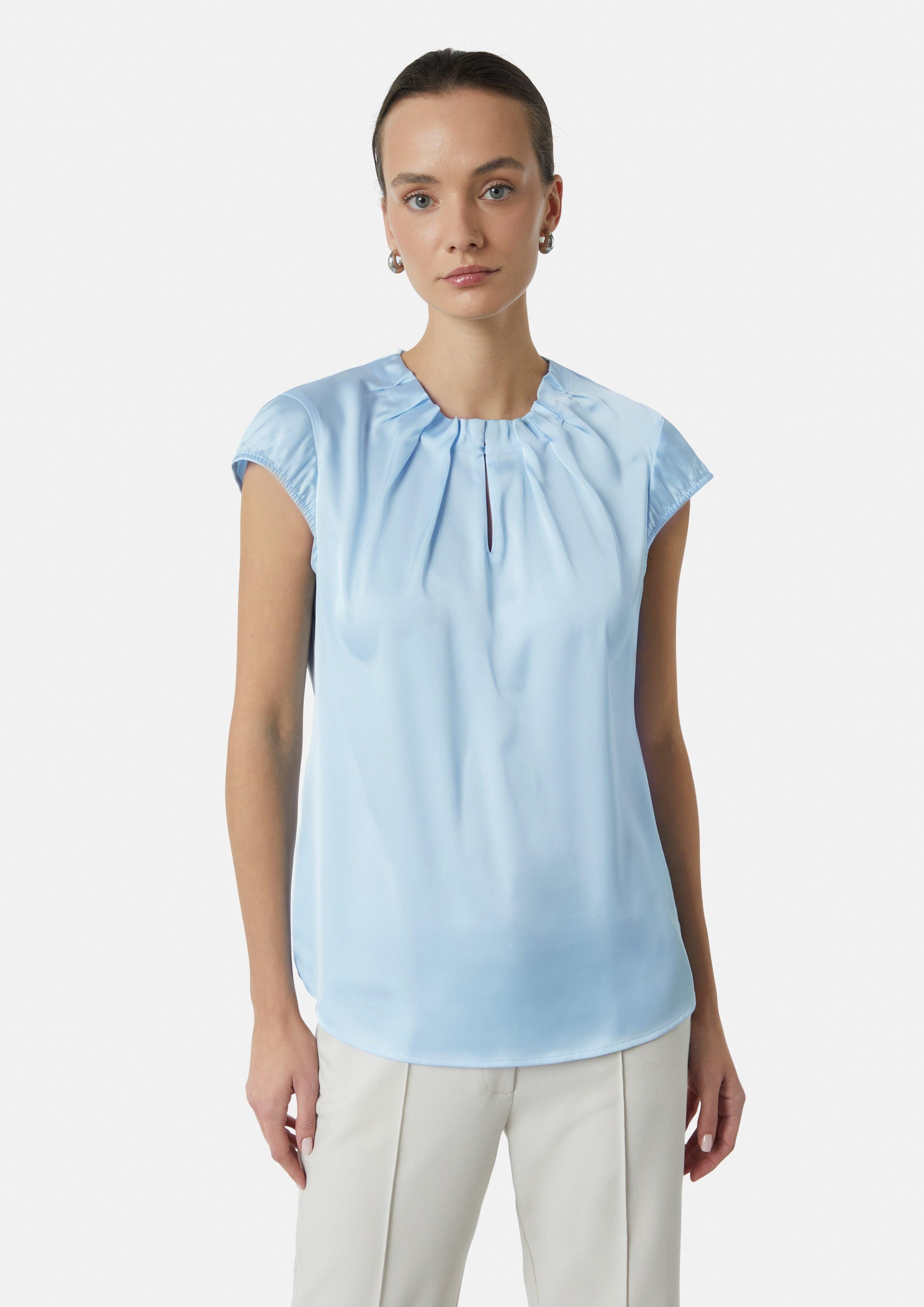 Kurzarmbluse Satin-Bluse mit Raffung