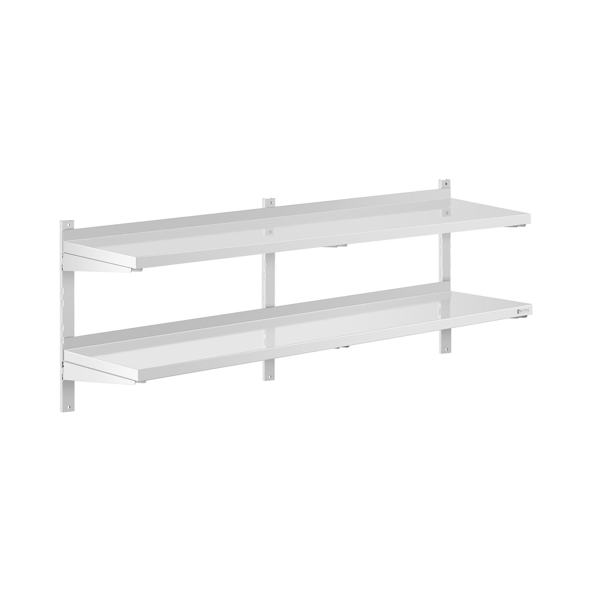 Royal Catering Hängeregal 160 x 40 cm Wandbord Doppel Wandregal Edelstahl Regal 2 Ablagen, verschiedene Größen