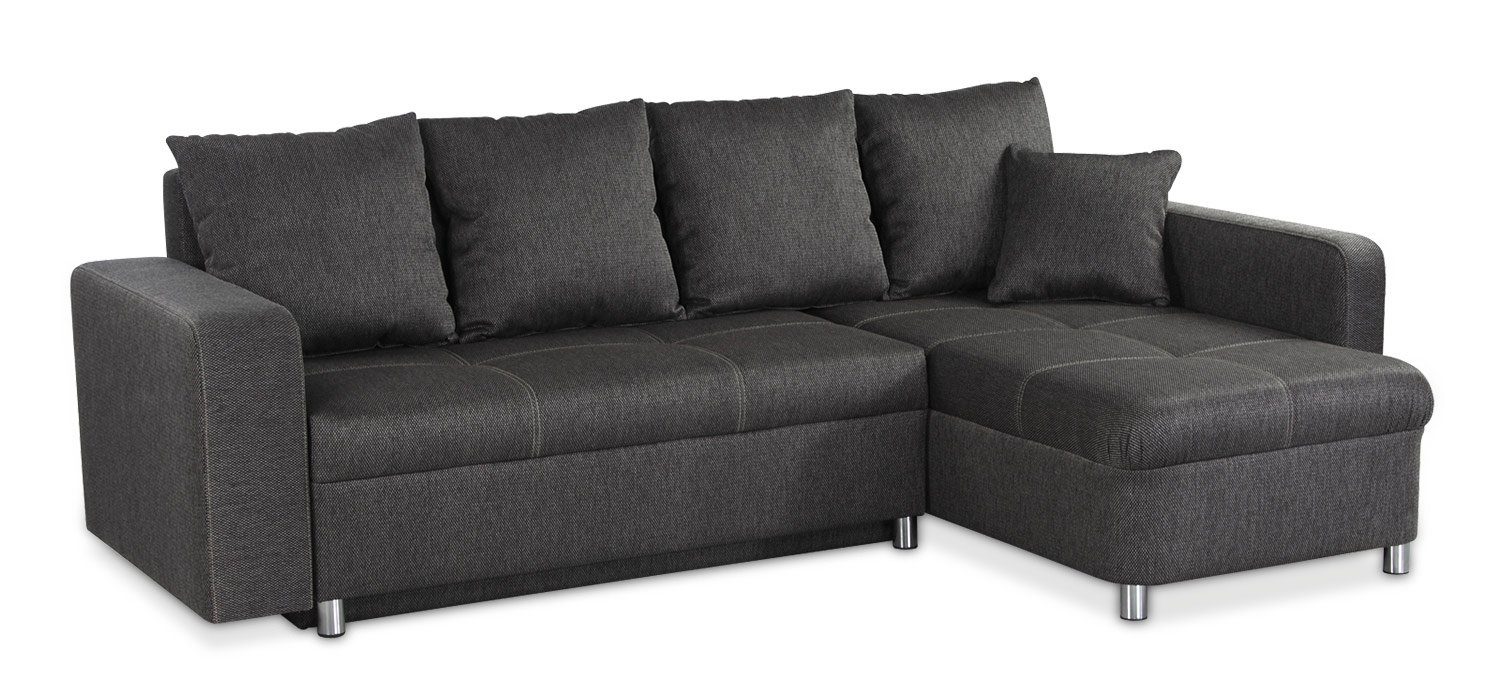 Ecksofa LYON, B 235 cm x T 154 cm, Braun, Flachgewebe, Schlaffunktion, Bettkasten, mit Kissen