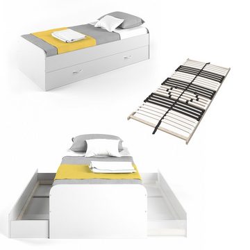 VitaliSpa® Kinderbett Jugendbett mit Gästeliege ENZO Weiß Lattenrost