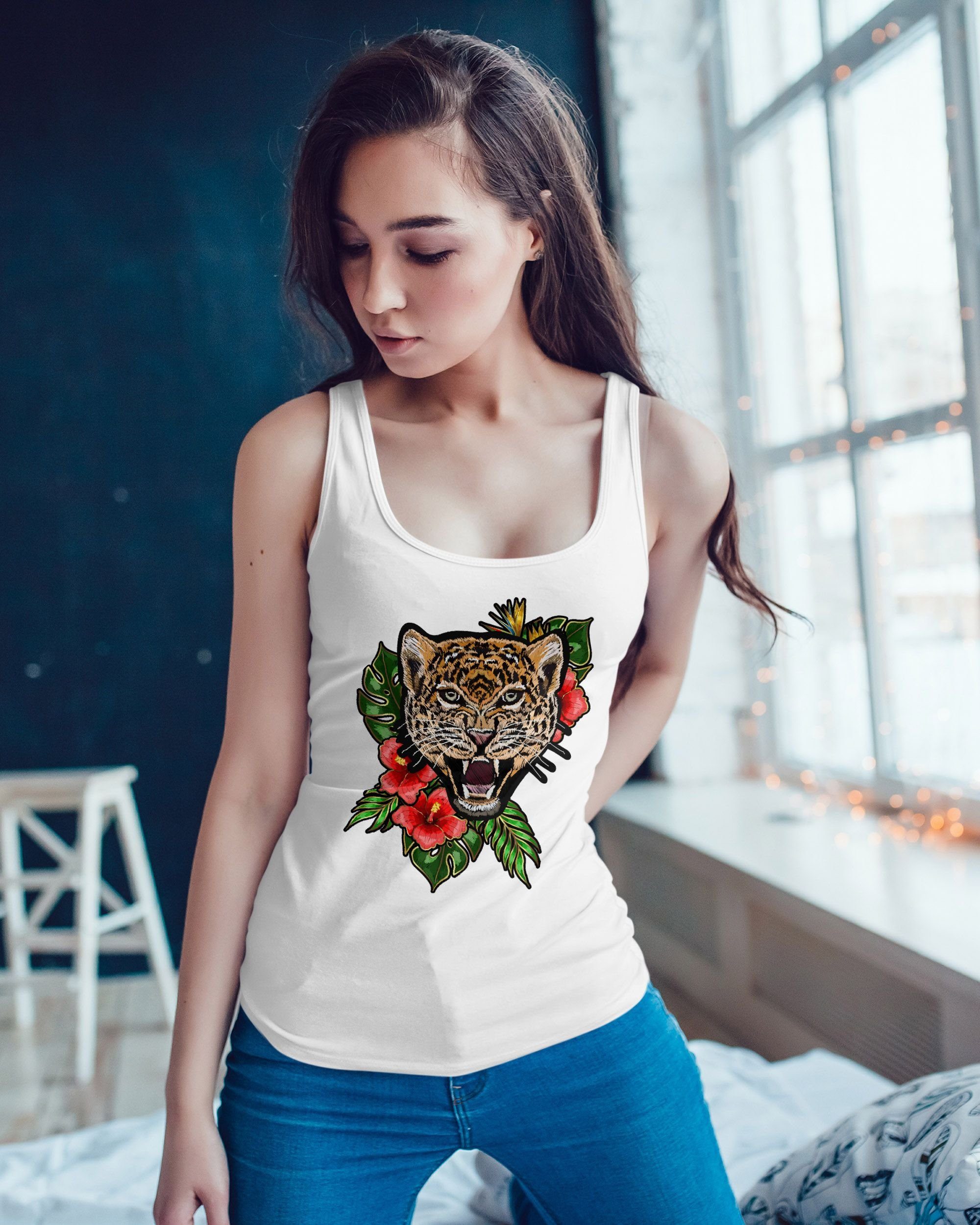 Neverless Tanktop Damen Tank-Top Tiger Patch günstig online kaufen