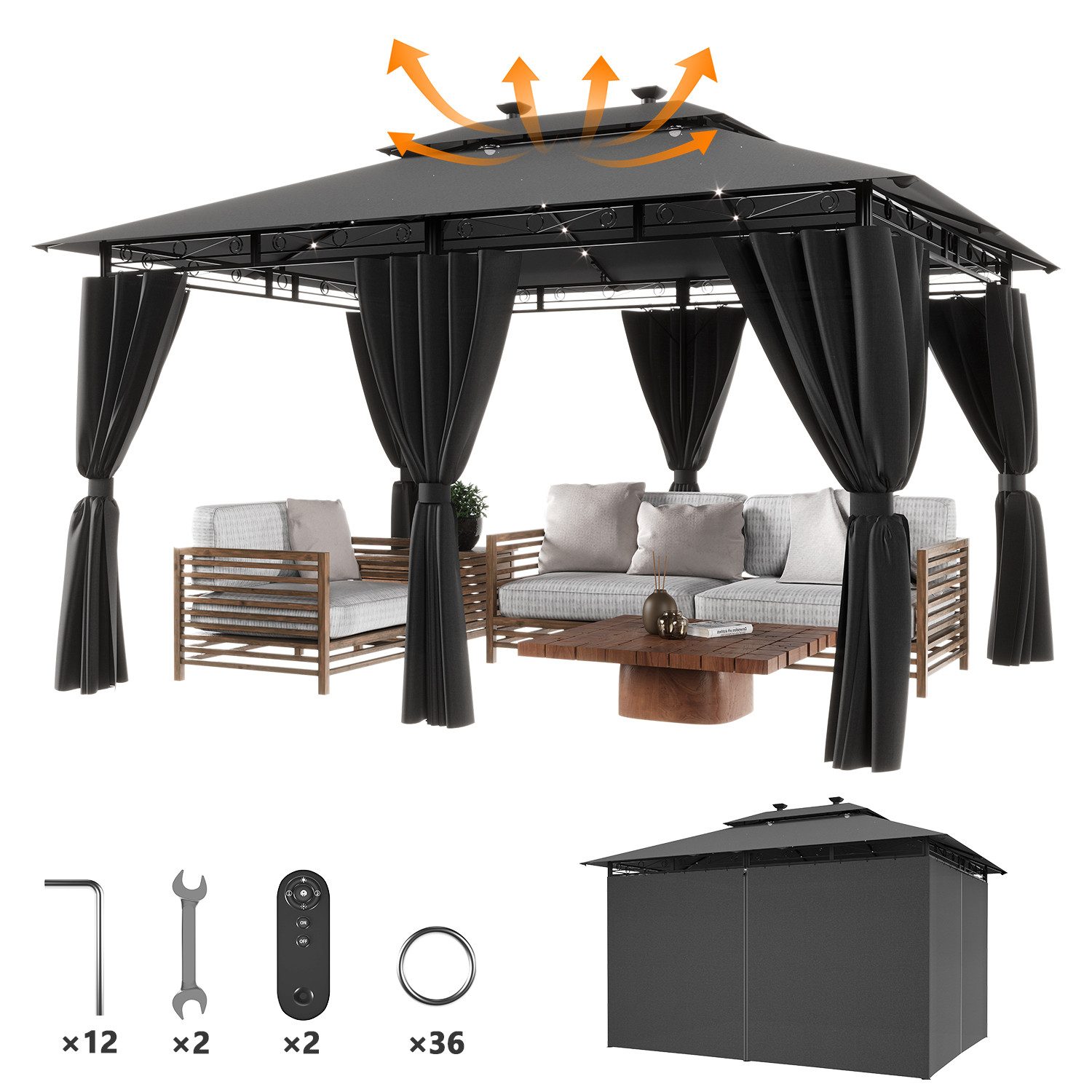 Furnicopia Pavillon 3×3/3×4 Gartenpavillon, UV-Schutz 50+, günstig online kaufen