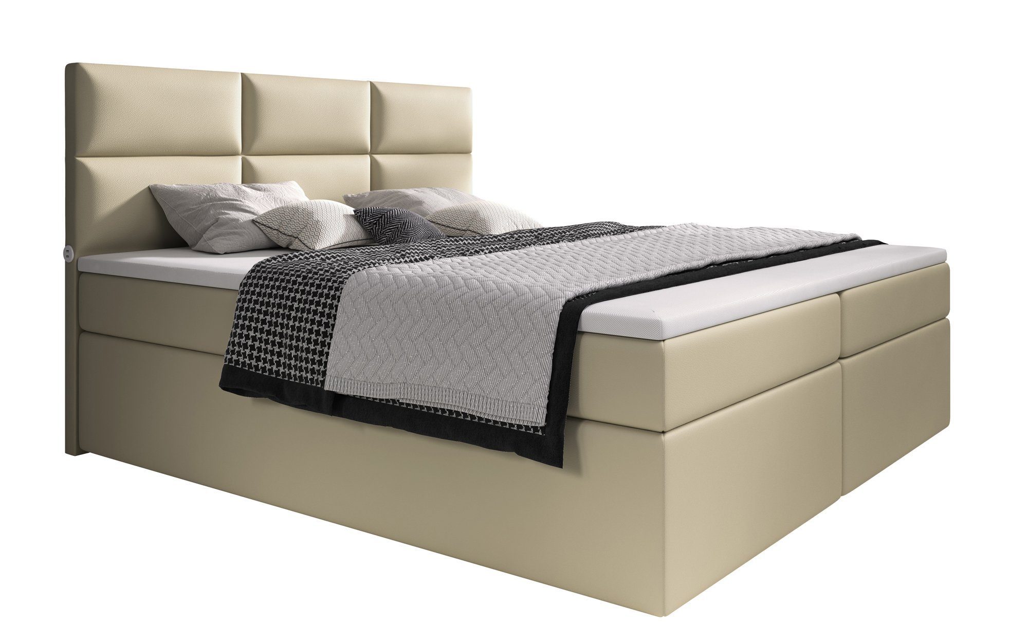 und Anschluss inkl. - Topper Carre mit Beige USB Boxspringbett und Anschluss USB Topper, Baidani Hotelbett