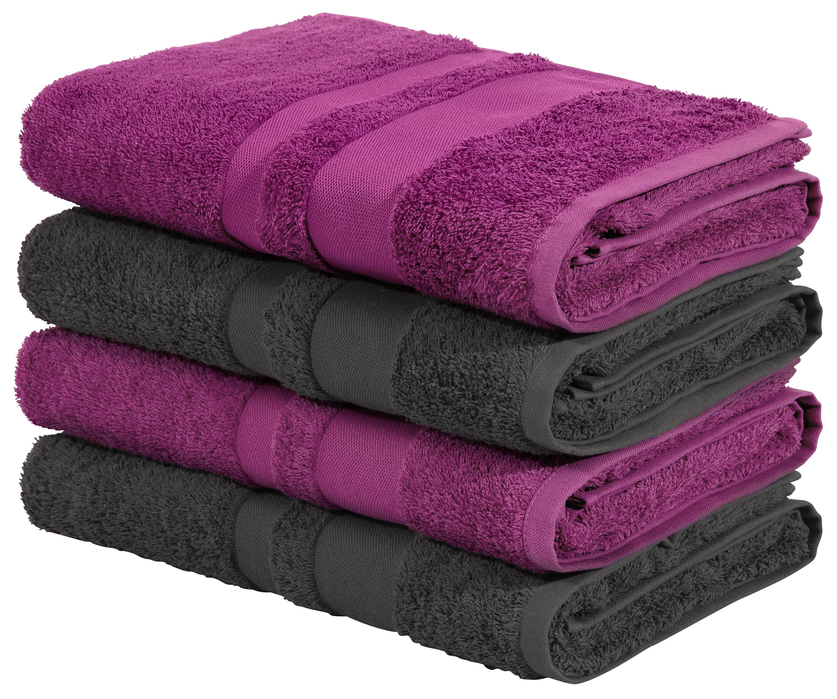 OTTO home Duschtücher Vanessa, 4 Duschtücher, 70x140cm, in Standard- und Premium-Qualität, Walkfrottee (Set, 4-St), Handtücher mit Bordüre, 100% Baumwolle, einfarbig, weich