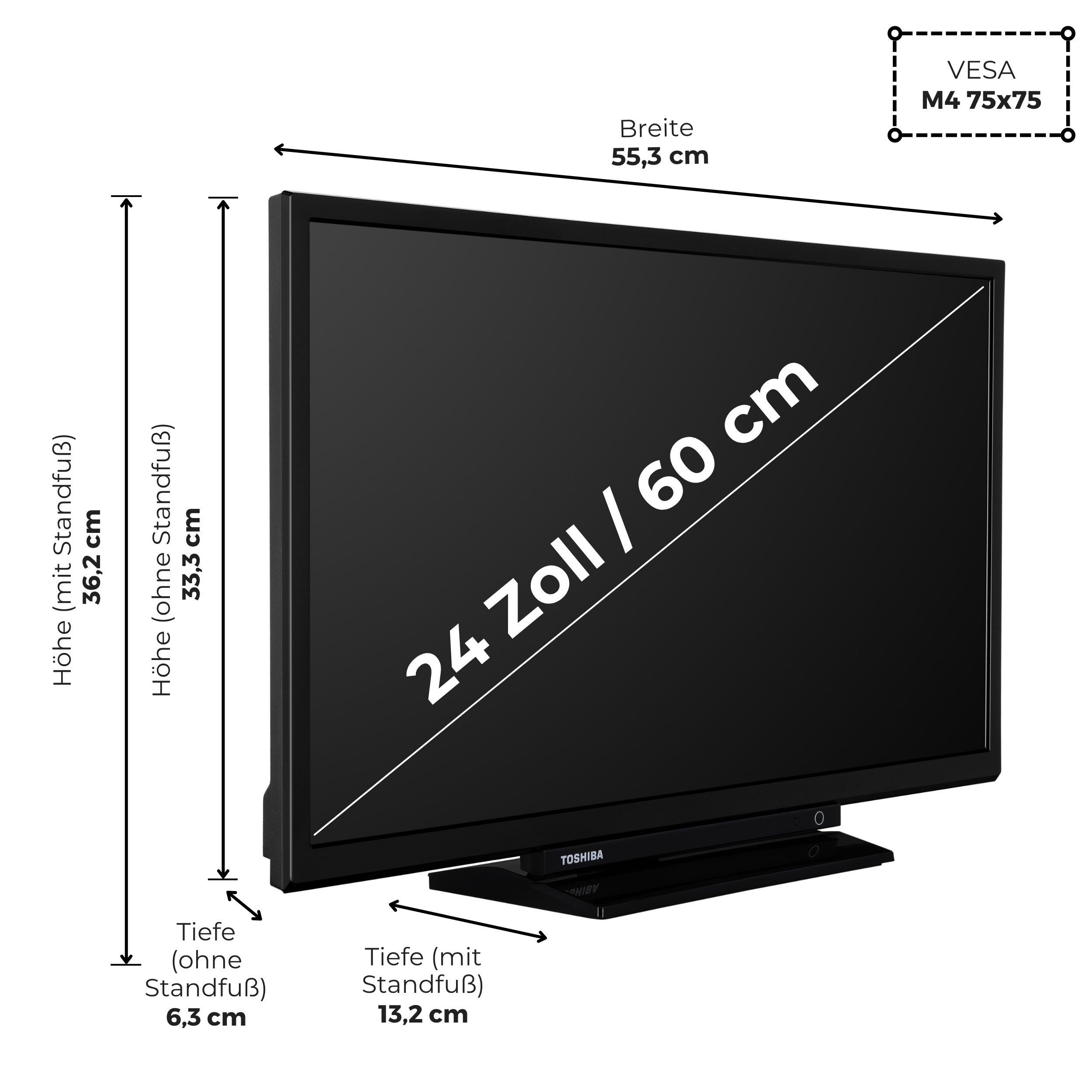 Toshiba 24WV3F63DA LCD-LED Fernseher (60 cm/24 Zoll, HD-ready, VIDAA Smart TV, HDR, Triple-Tuner, VIDAA, Bluetooth, Alexa-fähig)