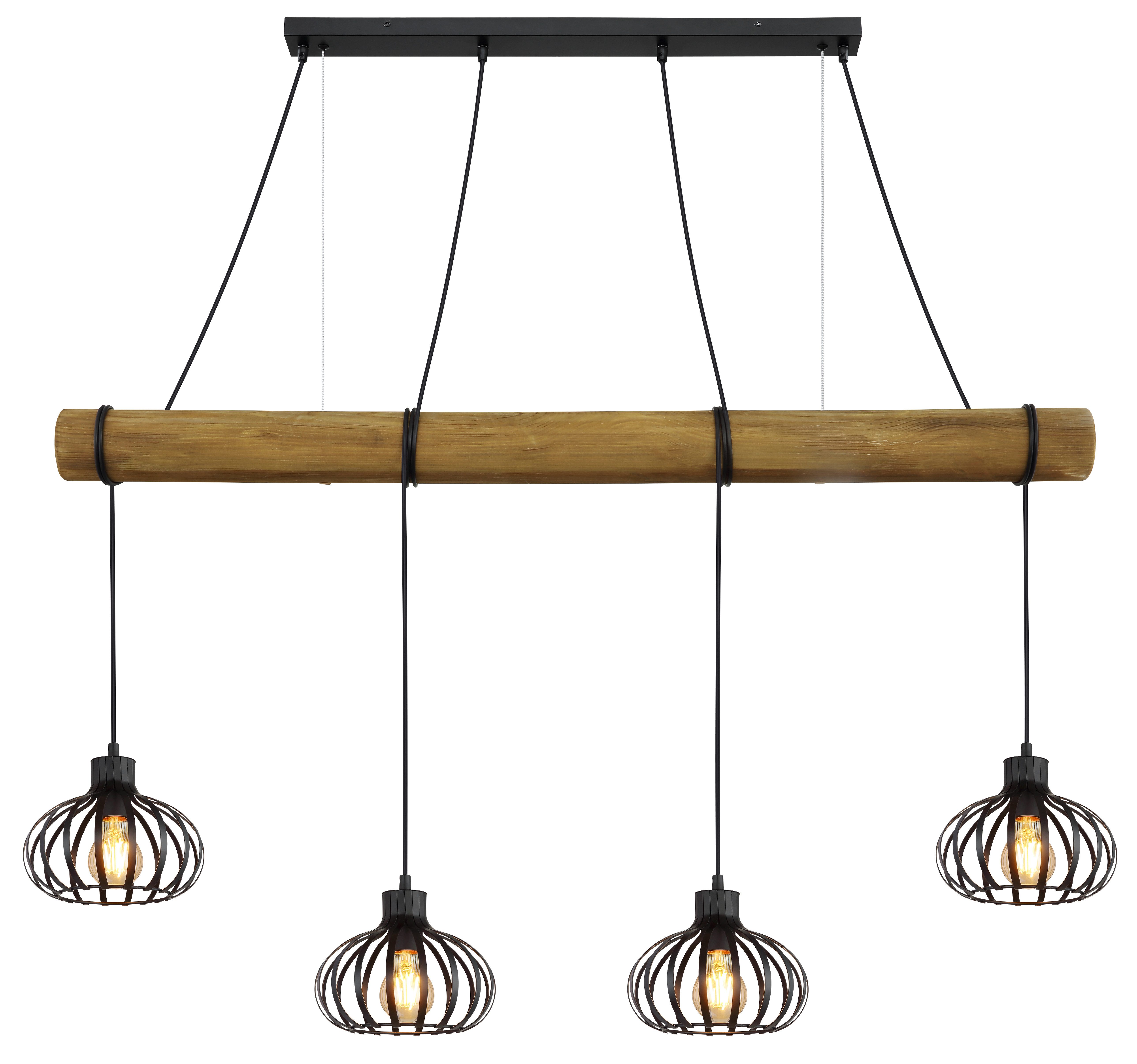 GLOBO LIGHTING Hängeleuchte CALDWELL, ohne Leuchtmittel, Schwarze Hängeleuchte, Holz & Metallstäbe, Kabel zum Herumwickeln