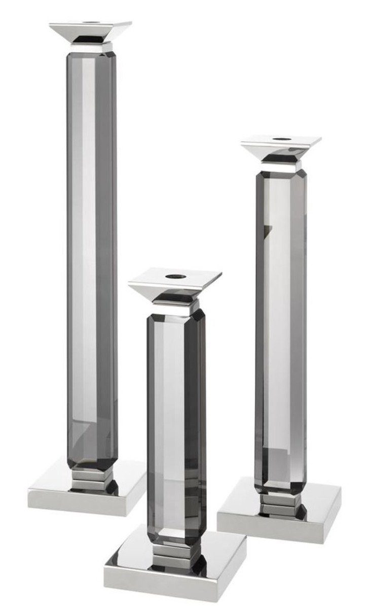 Casa Padrino Set Accessoires Silber Kerzenhalter / Luxus Kristallglas - Luxus Kerzenhalter Grau 3er