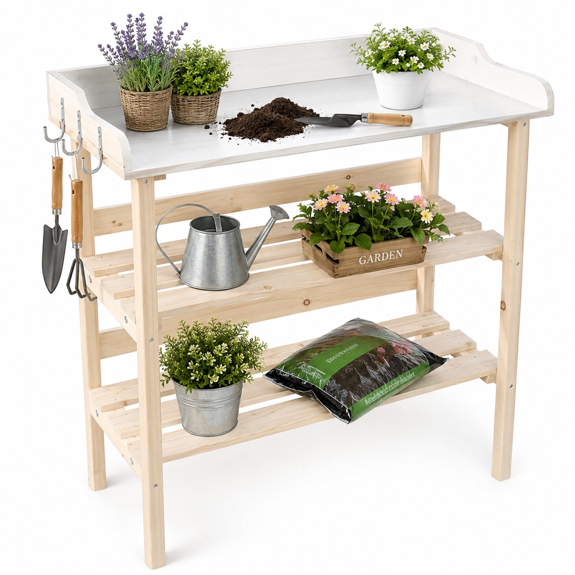 Mucola Pflanztisch Pflanztisch Gartentisch Gärtnertisch Gartenarbeitstisch Beistelltisch (Stück, 1-St., Gärtnertisch), Holzstärke: 25 mm, 15 mm und 11 mm