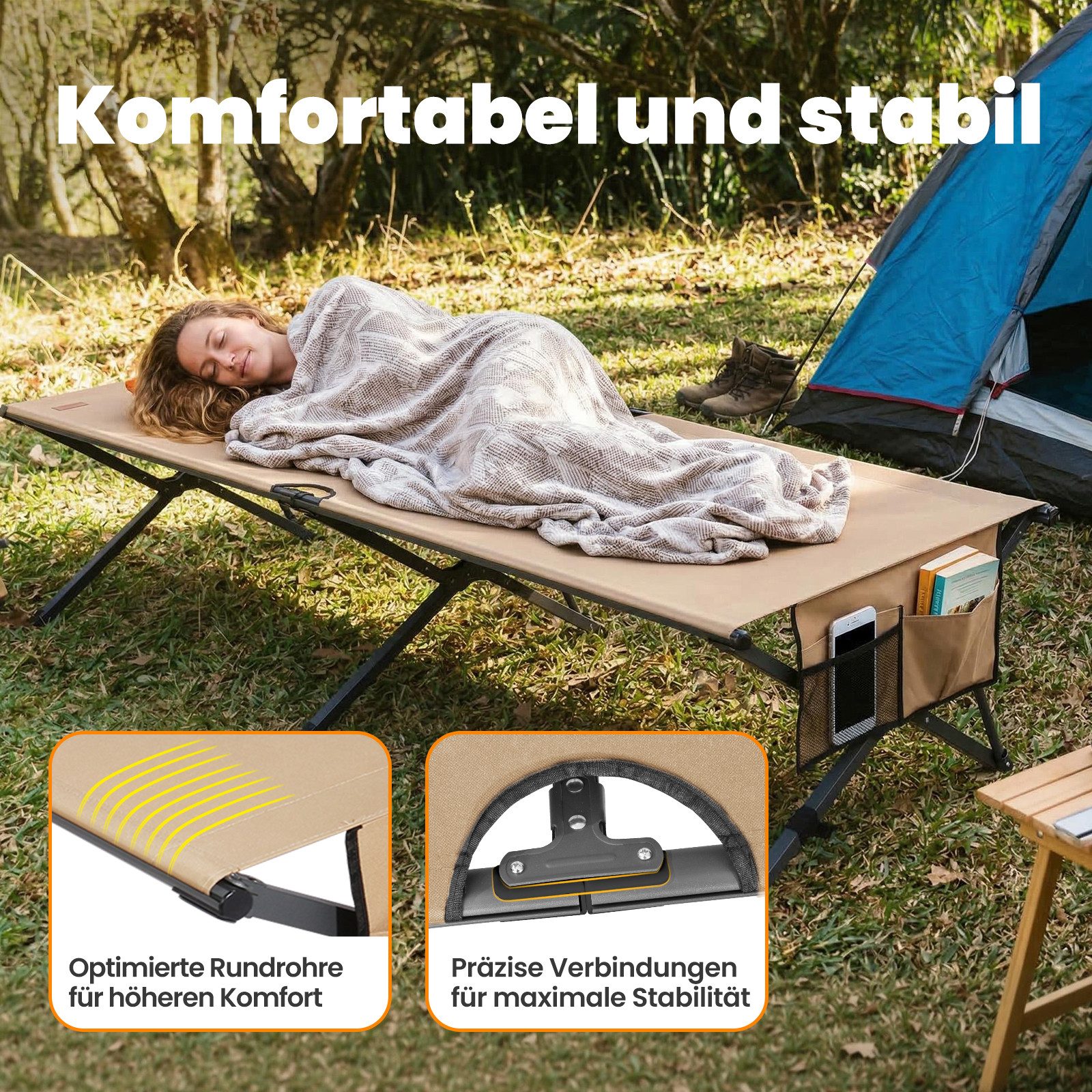 HOMECALL Klappbett Feldbett Camping klappbar 210×80 cm bis 240 kg (Campingbett extra breit mit 600D Oxford-Gewebe, verstärkte X-Beine, faltbares Klappbett mit S – Bild 4 von 5