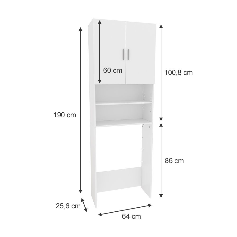 Vicco Waschmaschinenumbauschrank Martha, Weiß, 64 x 190 cm mit 2 kurzen Türen (1-St)
