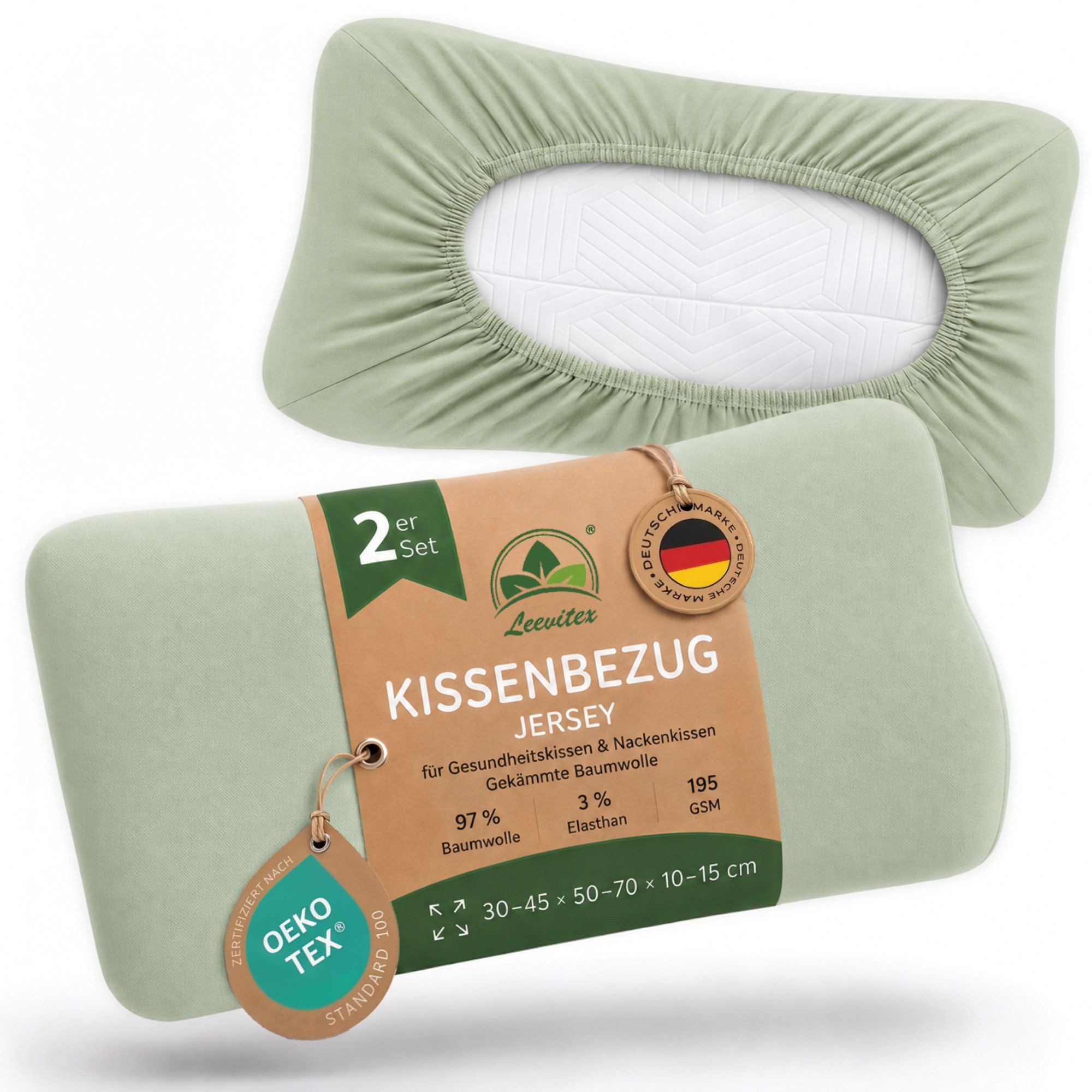 leevitex® Kissenbezug für Gesundheitskissen & Nackenkissen, 30-45 x 50-70 x 10-15 cm, (2 Stück), Jersey-Stretch mit Rundumgummizug, 97% Baumwolle, 3% Elasthan