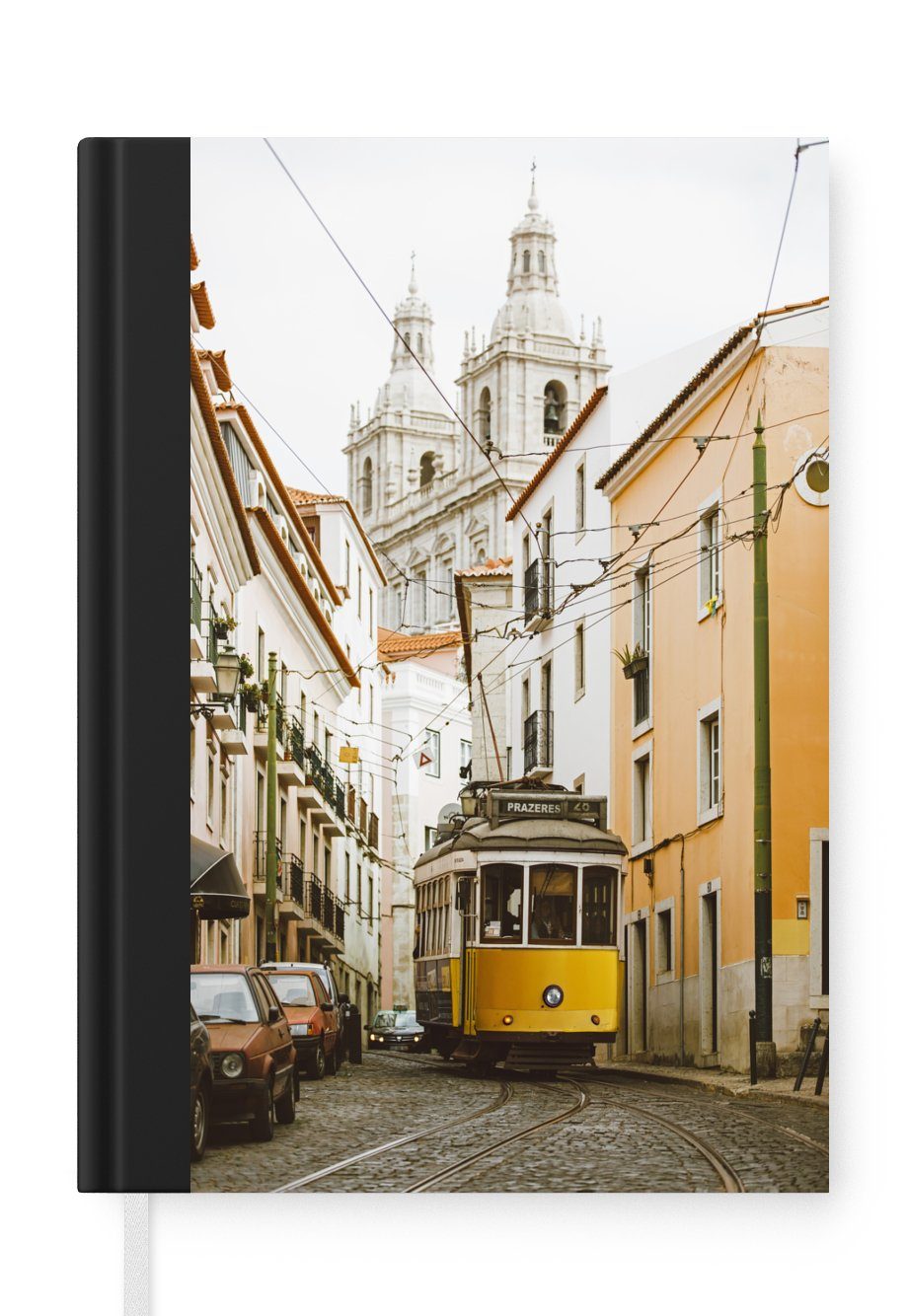 MuchoWow Notizbuch Die berühmte gelbe Straßenbahn fährt durch Lissabon, Journal, Merkzettel, Tagebuch, Notizheft, A5, 98 Seiten, Haushaltsbuch