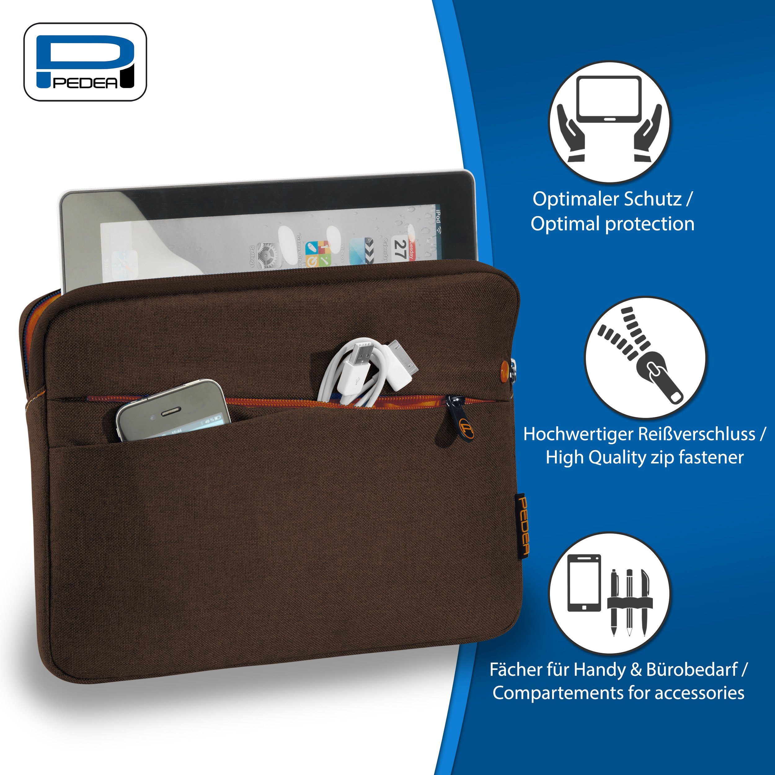 PEDEA Tablettasche FASHION Tablet Hülle mit Polsterung 10,1 / 11 Zoll (kompatible mit iPad, Huawei MatePad, Lenovo Tab, Samsung Galaxy Tab), Schutzhülle mit einer dicken Polsterung und weichem Innenfutter