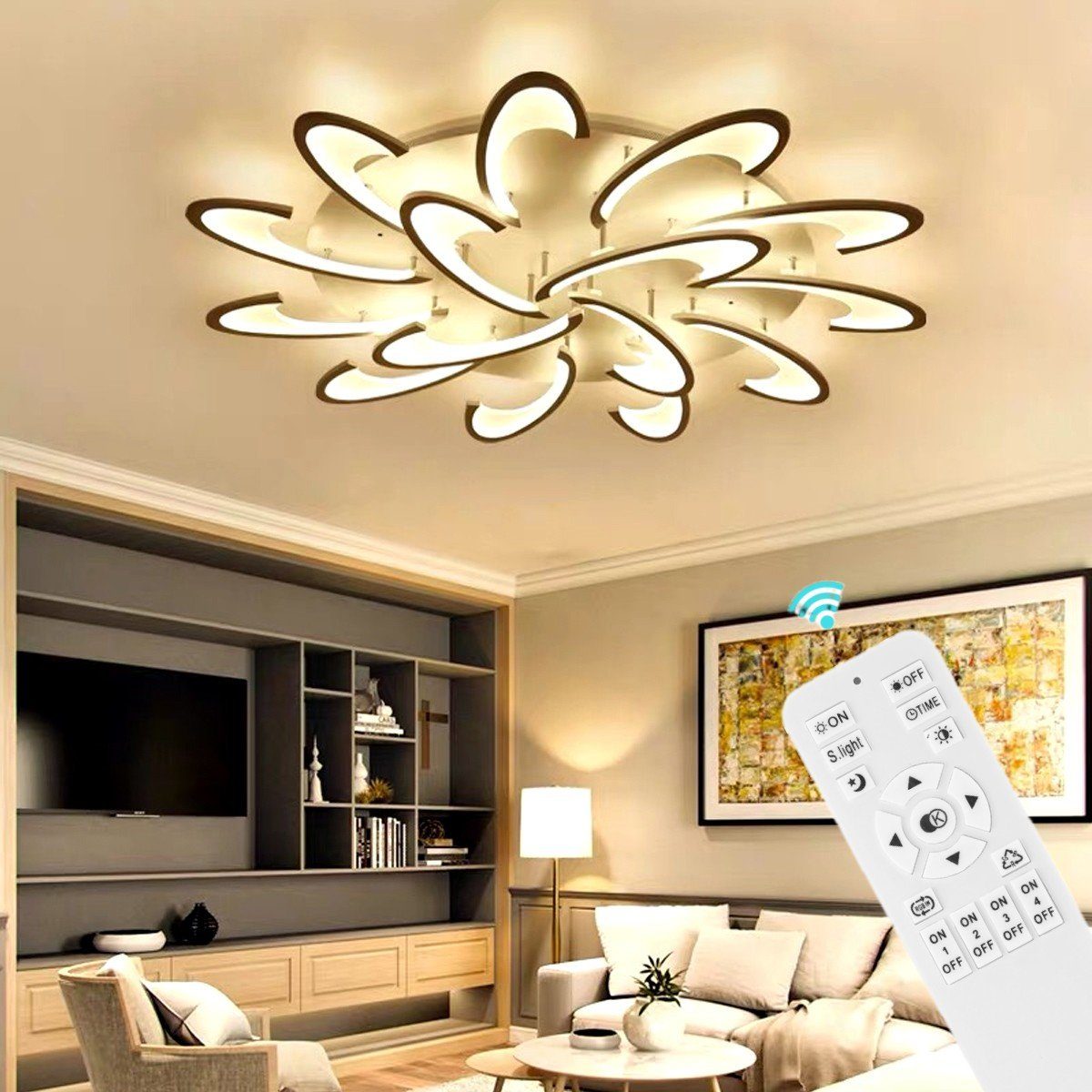 LED Hotel Deckenleuchten kaltweiß, Küche, iscooter in Deckenleuchte Dimmbar, fest Schlafzimmer, mit Blumenform warmweiß, Wohnzimmer, für integriert, 120W neutralweiß, LED Deckenlampe Fernbedienung,