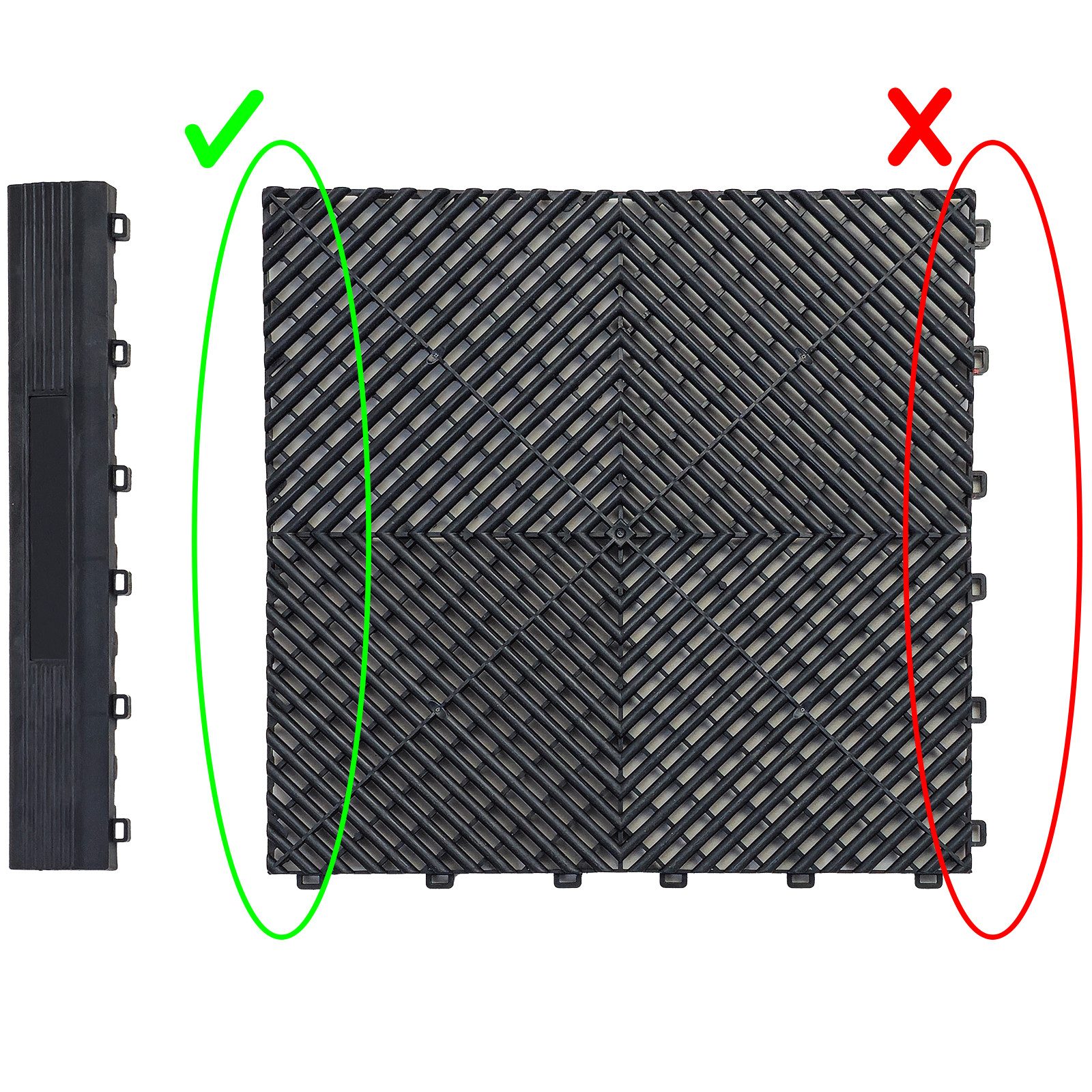 Tenzo-R Bodenfliese Performance Garagenboden Floor Seitenteil Rampe Schwarz, schwarz