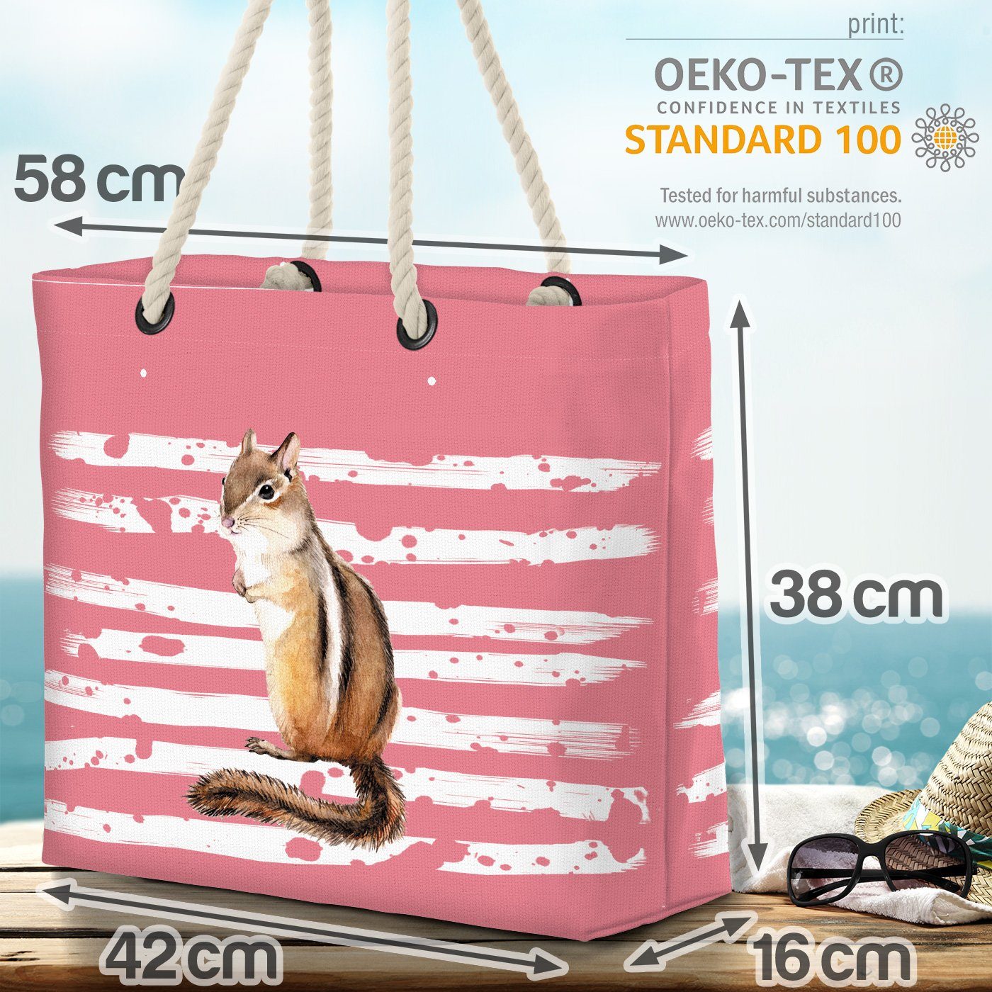 Strandtasche rosa Eichhörnchen Tier VOID Pet (1-tlg), Streifenhörnchen