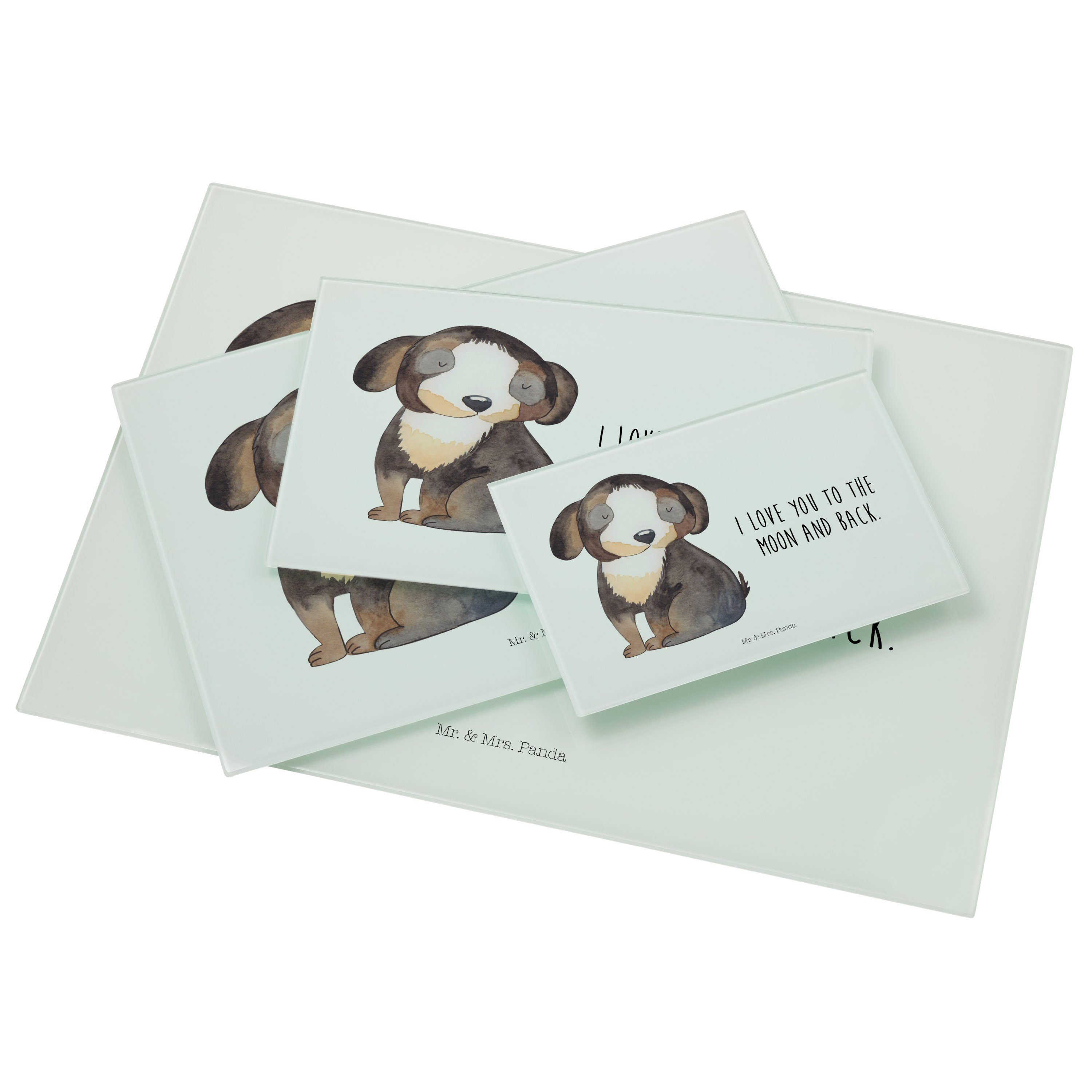 Mr. & Glas, Hund - (1-St) Geschenk, Glasschneidebrett, entspannt Premium Schneidebrett, Weiß Mrs. - Servierbrett Panda H